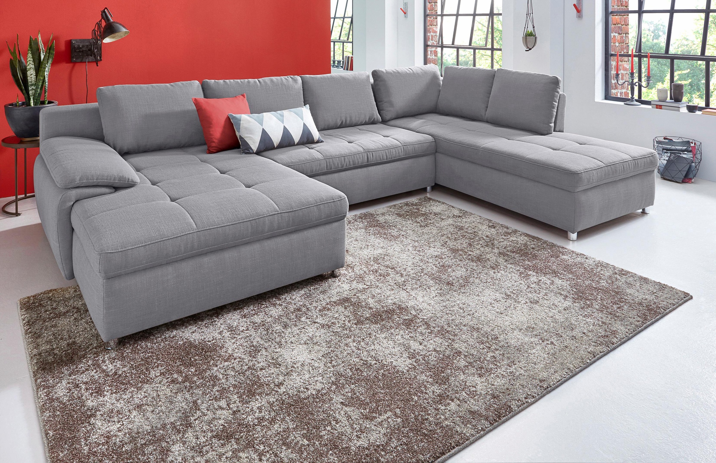 Wohnlandschaft HOME AFFAIRE "Labene U-Form", grau, B:326cm H:82cm T:90cm, Struktur fein (95% Polyester, 5% Polyamid);Luxus-Microfaser ALTARA NUBUCK (100% Polyester);Kunstleder SOFTLUX / Struktur (100% Polyester);Struktur (100% Polyester), Sofas, Wohnlands 2