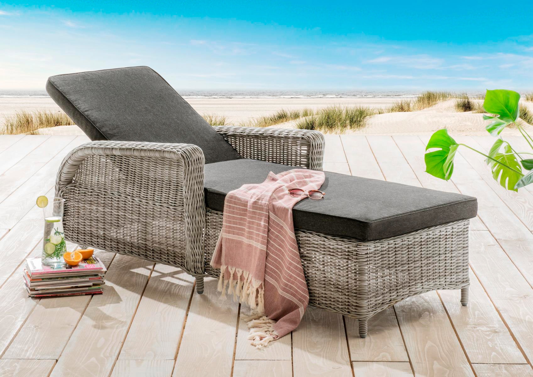 Destiny Gartenliege "CASA", Aluminium, Polyrattan, m. Rollen und Auflage, 2 günstig online kaufen