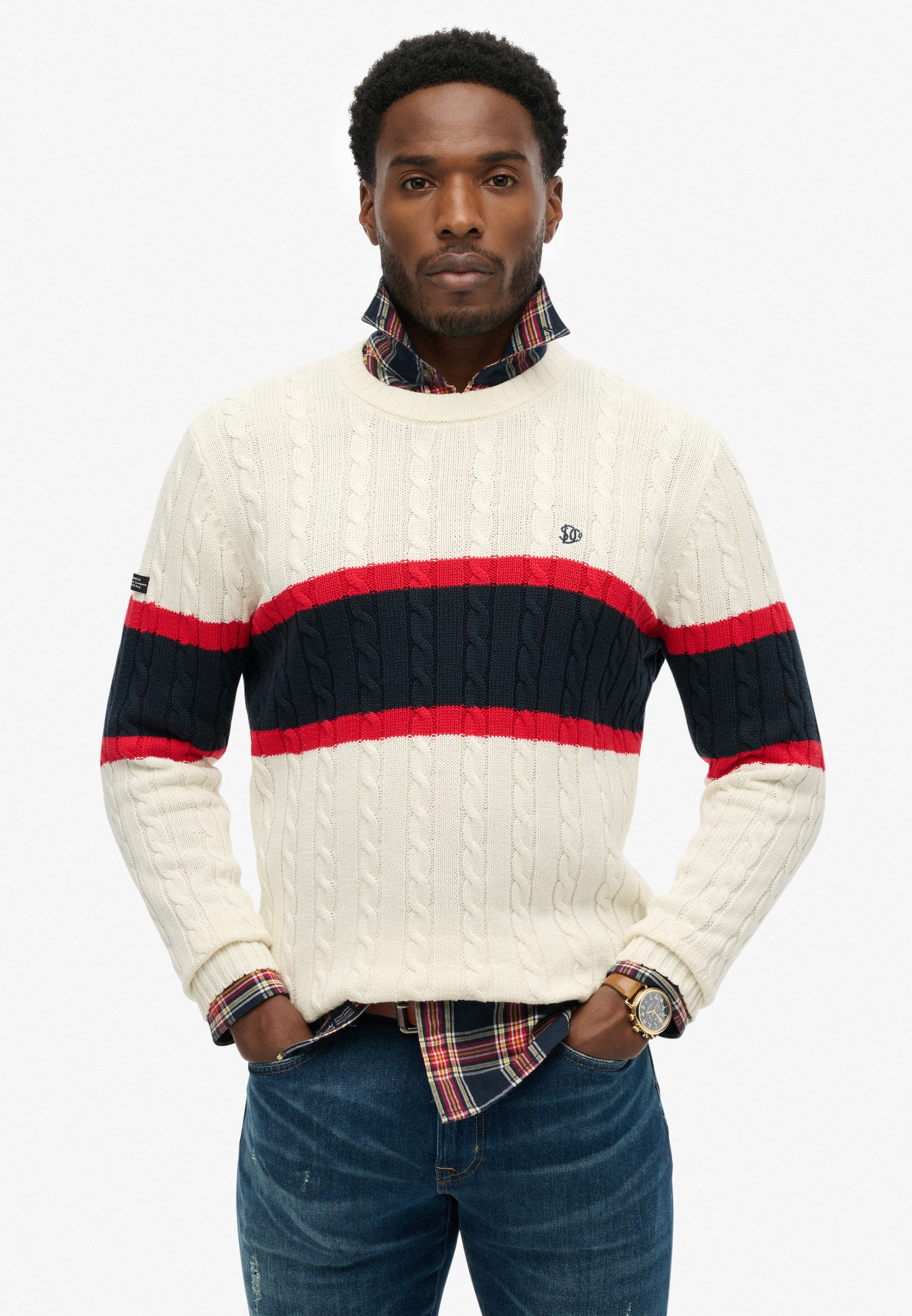 Superdry Strickpullover "Cotton Stripe Cable Jumper" günstig online kaufen