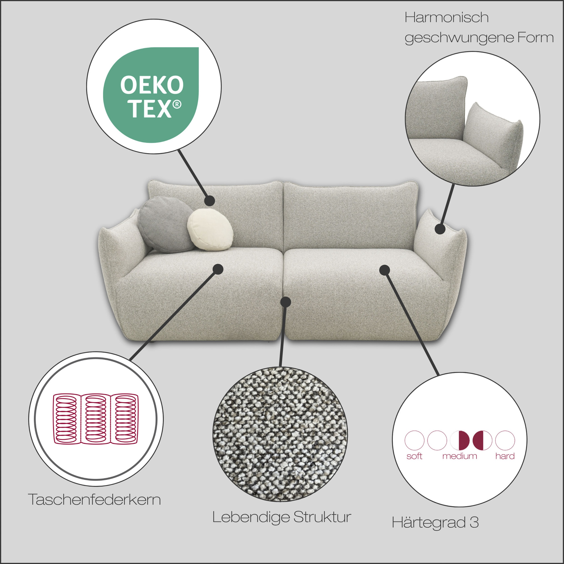 Thumbnail - DOMO collection Big-Sofa "Bristol in 2 Breiten, Taschenfederkern für hohen Sitzkomfort" Breite 194cm. Pflegeleichter Str...