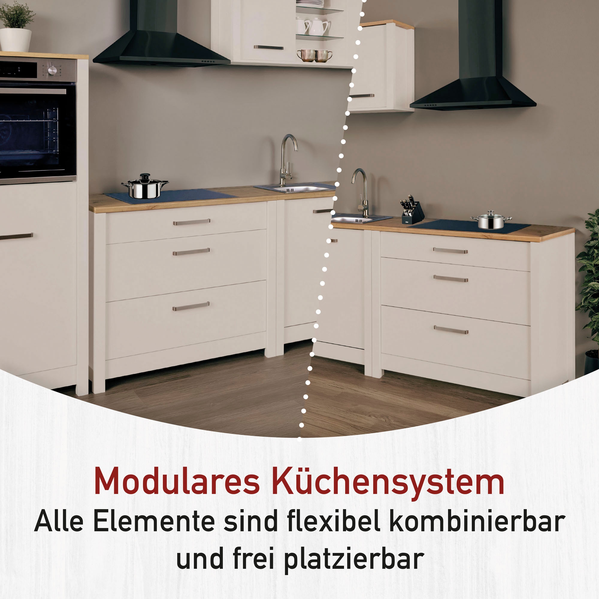 Inter Link Küchenzeile »Pienza, Einbauküche, Küchenblock, Küchenmodul, Kompaktküche« Ohne E-Geräte für Spülmaschine Kochfeld Backofen Kühlschrank B: 370 cm