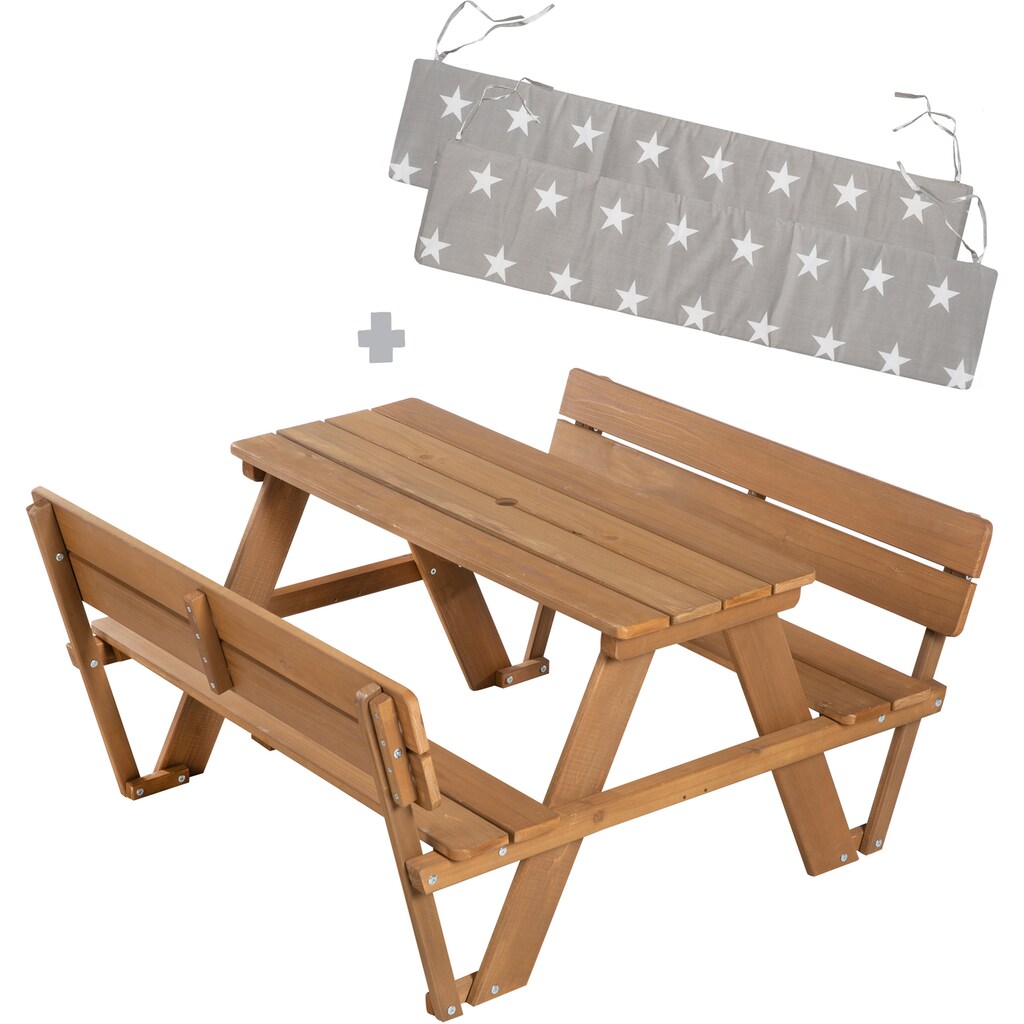 roba® Kindersitzgruppe »Picknick for 4 Outdoor +, Teakholz«, (Set), mit Lehne; inklusive Sitzauflagen Â»Little StarsÂ«