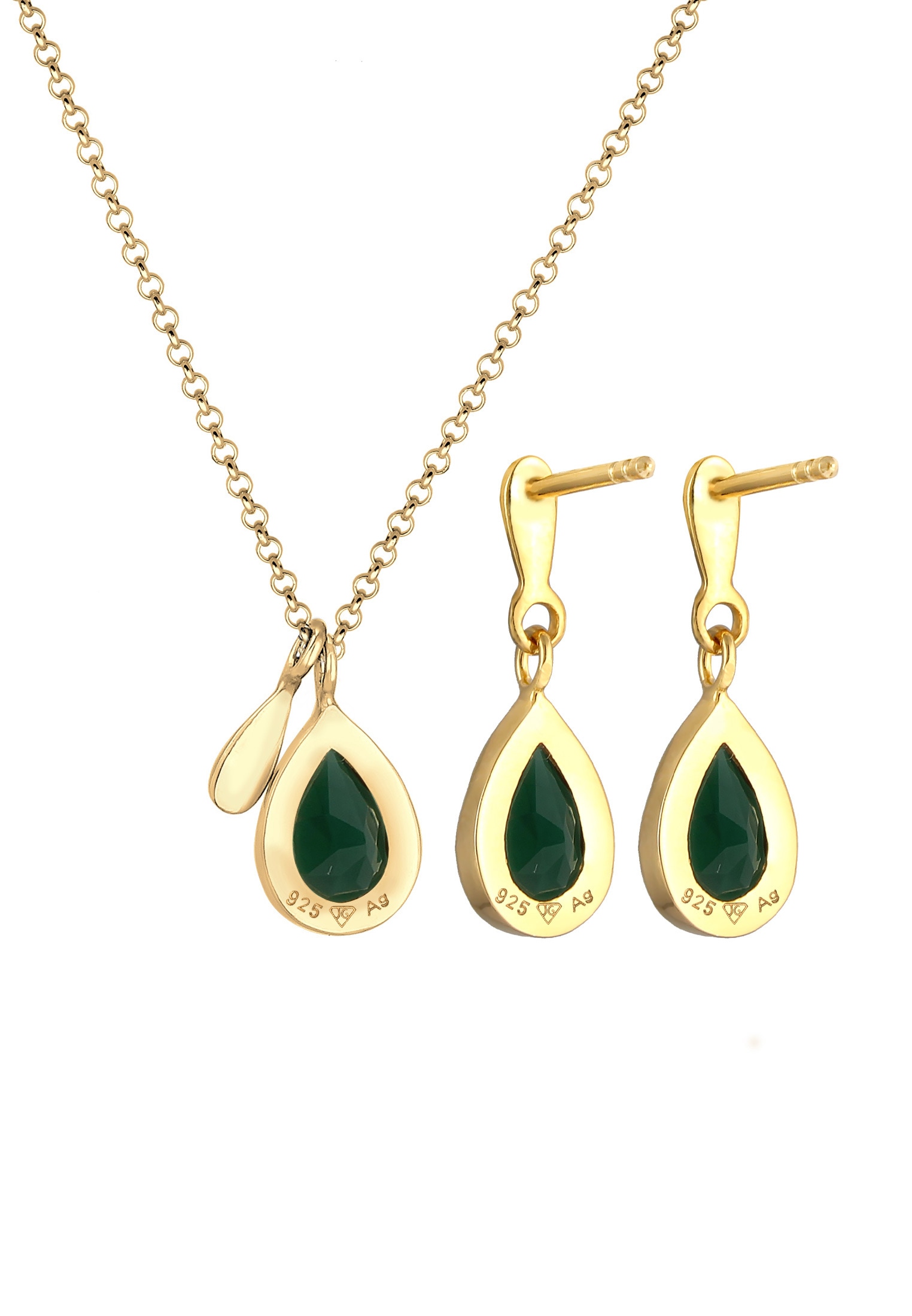 Elli Premium Ohrring und Ketten Set »Schmuckset Kette Ohrringe Torpfen Quarz Grün 925 Silber« ()