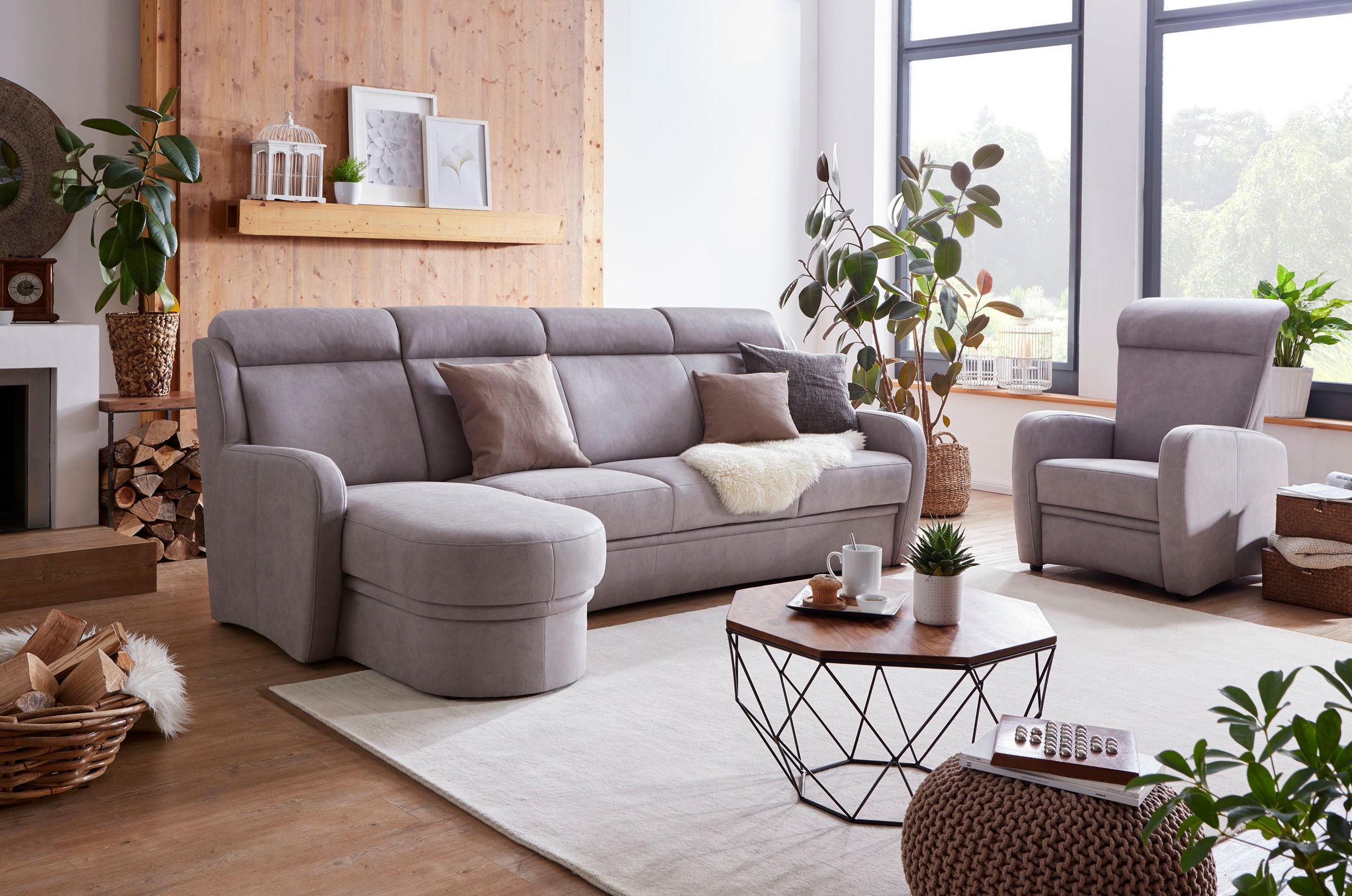 VILLA BECK Ecksofa »Varese L-Form«, (2 St.), Kopfteilverstellung, wahlweise mit Sitzvorzug, in Sitzhöhe 49 cm