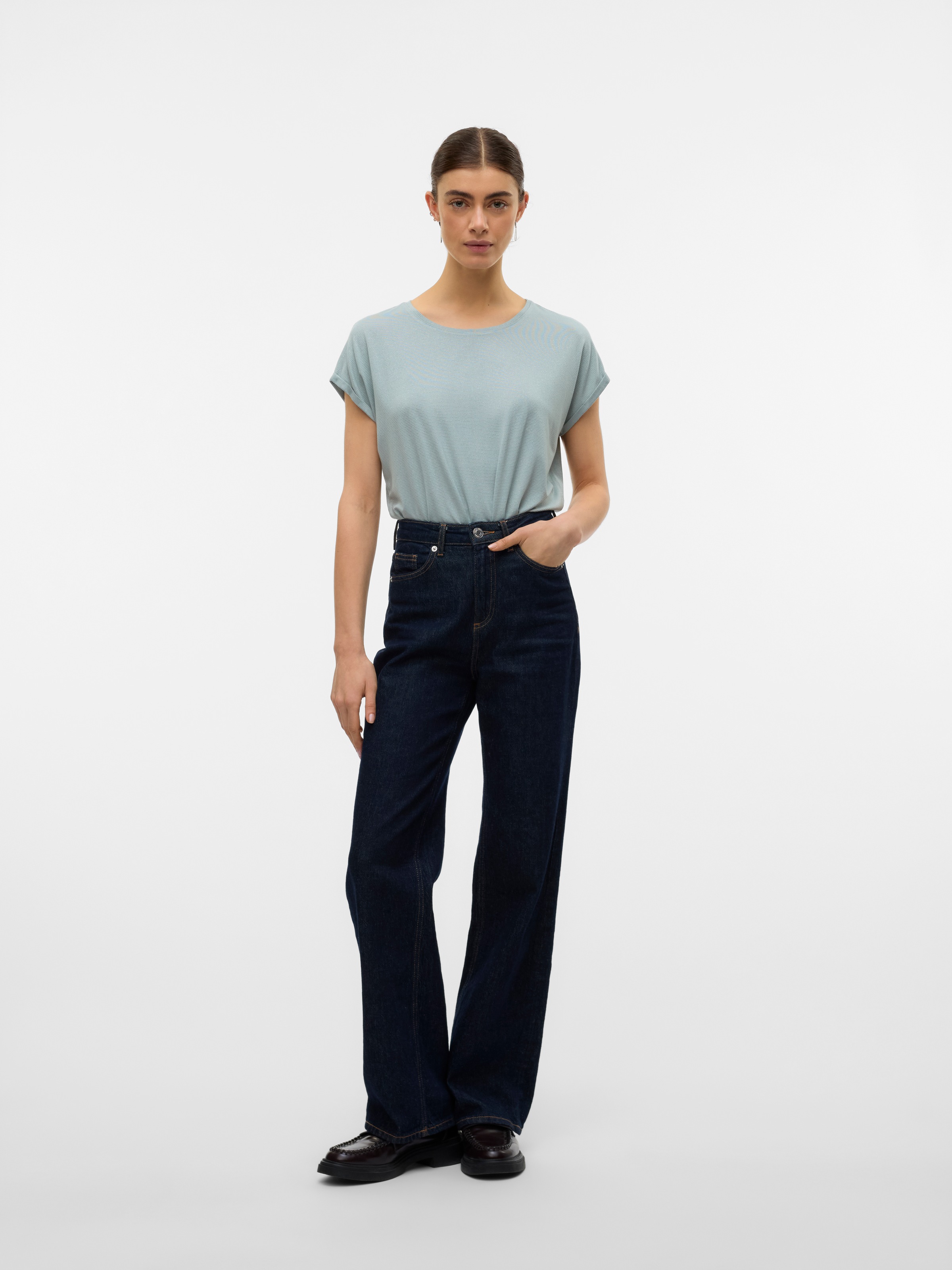 Vero Moda Rundhalsshirt »VMLAVA PLAIN SS TOP LUREX STRIPE«