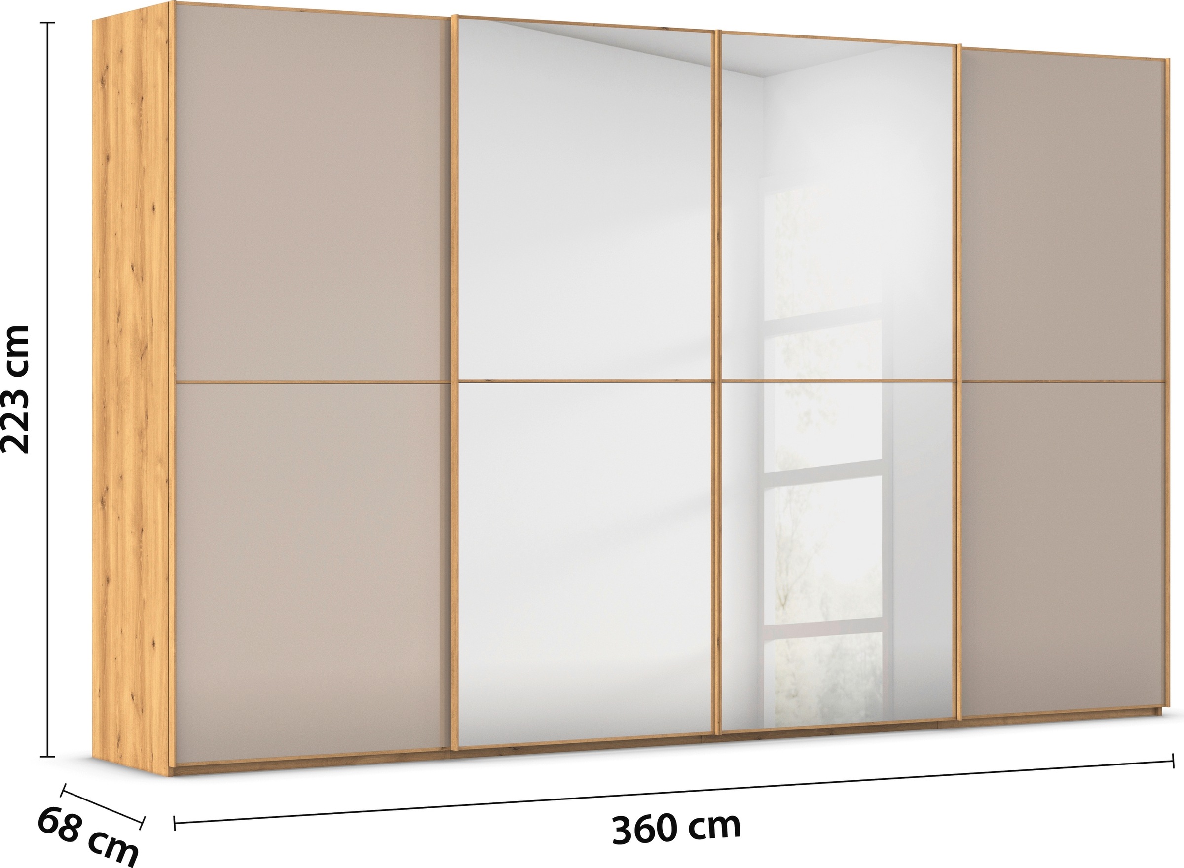 rauch Schwebetürenschrank »Kleiderschrank Schrank Garderobe Schlafzimmerschrank SCALE-DUO«, edle zweigeteilte Türen Spiegel/Glas-Mix 3 Zierleisten MADE IN GERMANY