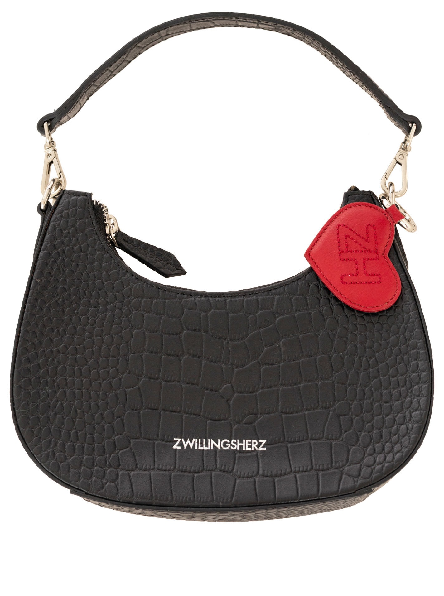 Zwillingsherz Tragetasche ""Halfmoon Croco"" Halbmondform, abnehmbarer Tragegurt, abnehmbarer Anhänger