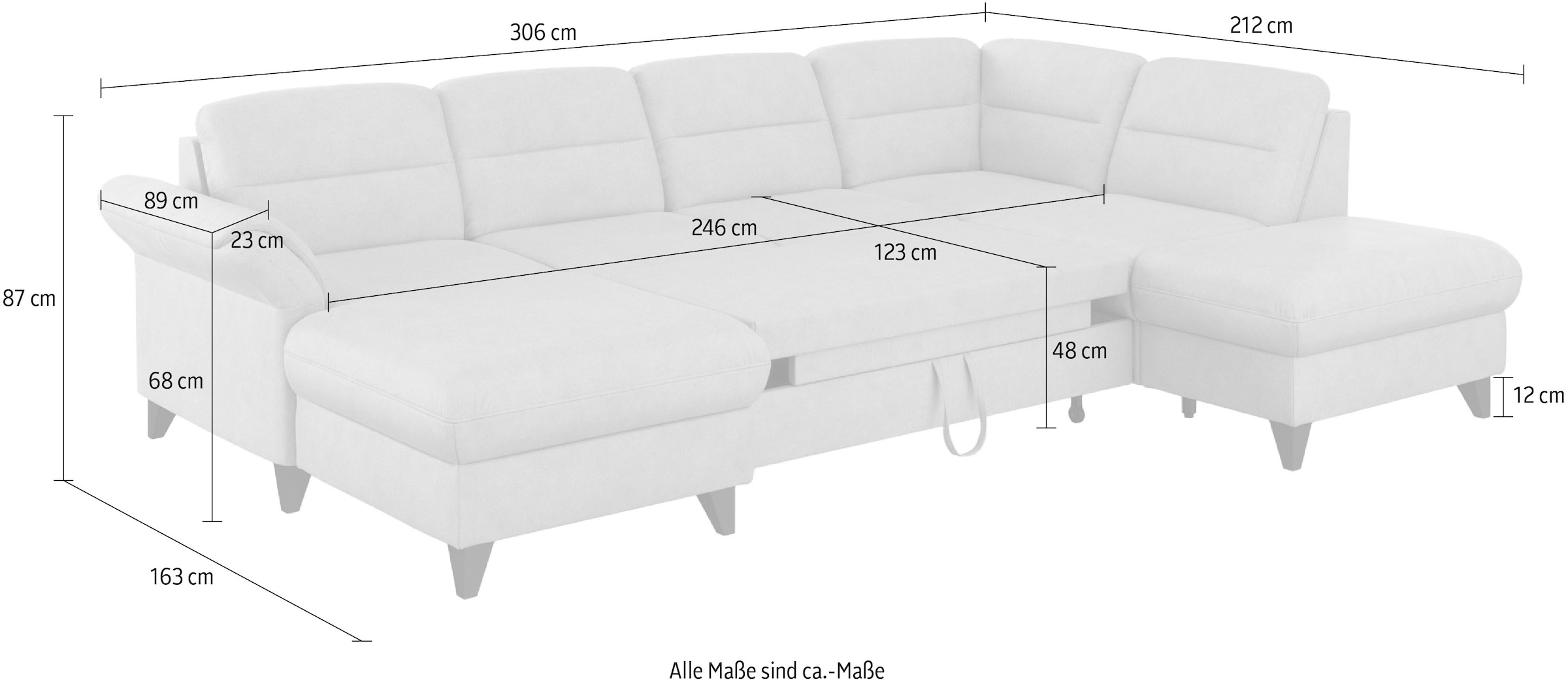 sit&more Wohnlandschaft »Mellum U-Form«, Federkern, wahlweise mit Bettfunktion, Stauraum und Armteilfunktion