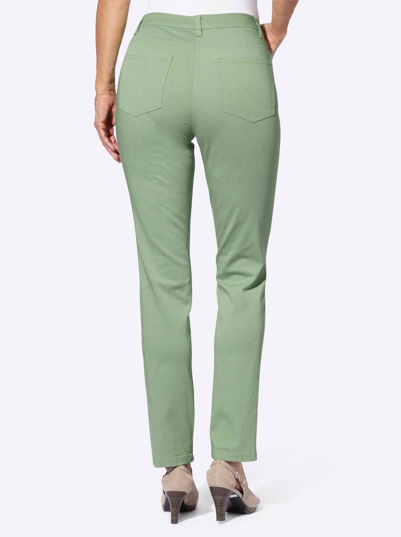 Bequeme Jeans CLASSIC BASICS, Damen, Gr. 22, Kurzgrößen, grün (eucalyptus), 98% Baumwolle, 2% Elasthan, unifarben, lang, Jeans 2
