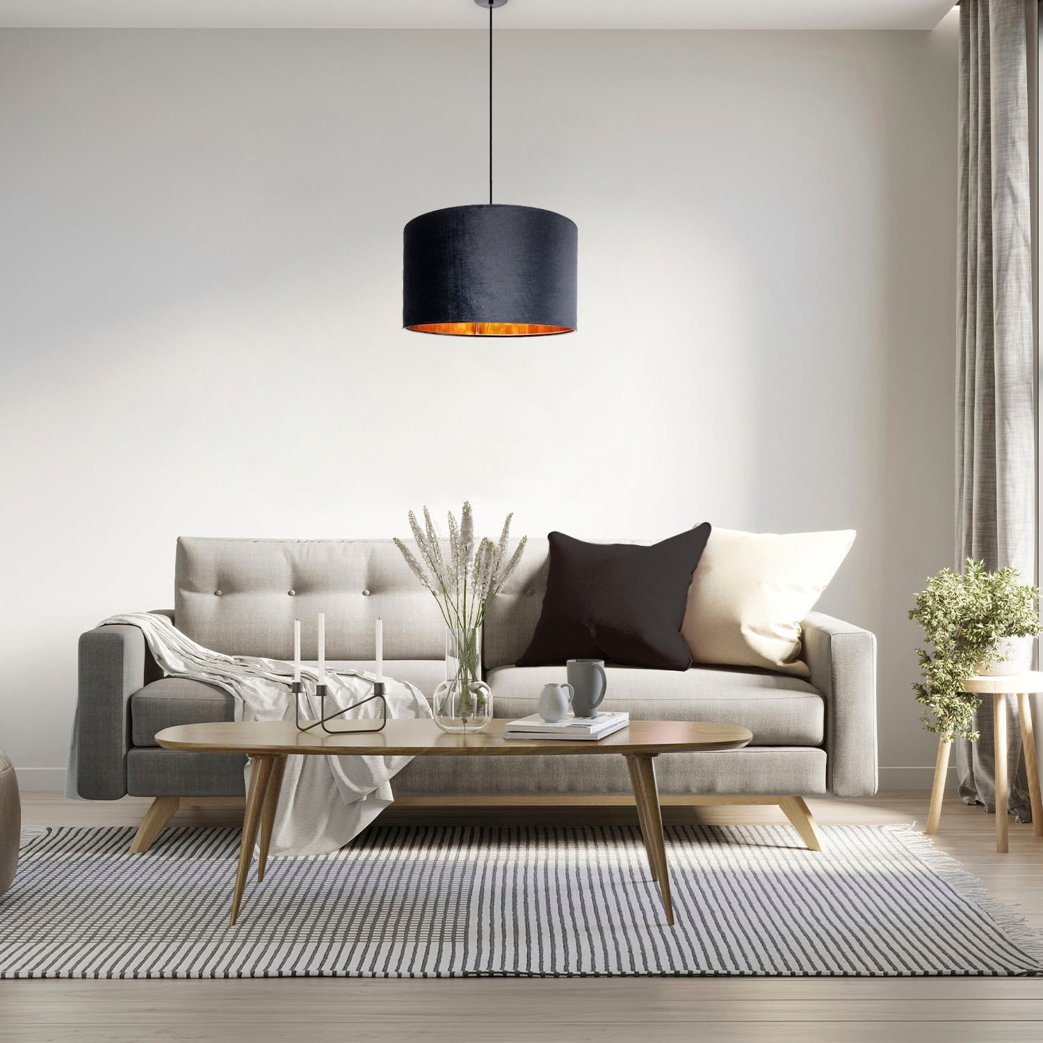 Paco Home Pendelleuchte »Hugo uni Color«, Leuchtmittel E27 | ohne Leuchtmittel, Wohnzimmer Lampenschirm aus Velour Unifarben Deko E27 Kabel 1,5m