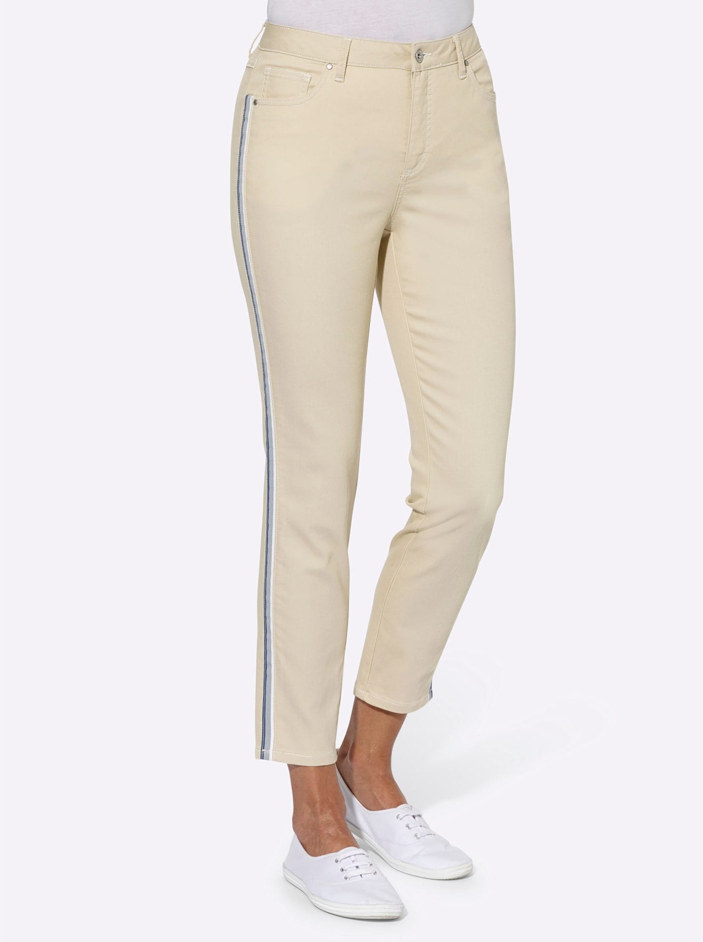 7/8-Jeans CASUAL LOOKS, Damen, Gr. 19, Kurzgrößen, beige (beige, denim), 72% Baumwolle, 25% Polyester, 3% Elasthan, unifarben, 7/8-Länge, Jeans