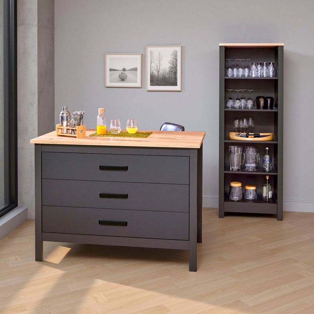 Inter Link Kücheninsel »Kücheninsel Piazza Nero« Schubladen, herausnehmbare Regalböden, Soft-Close, 124x75x91 cm