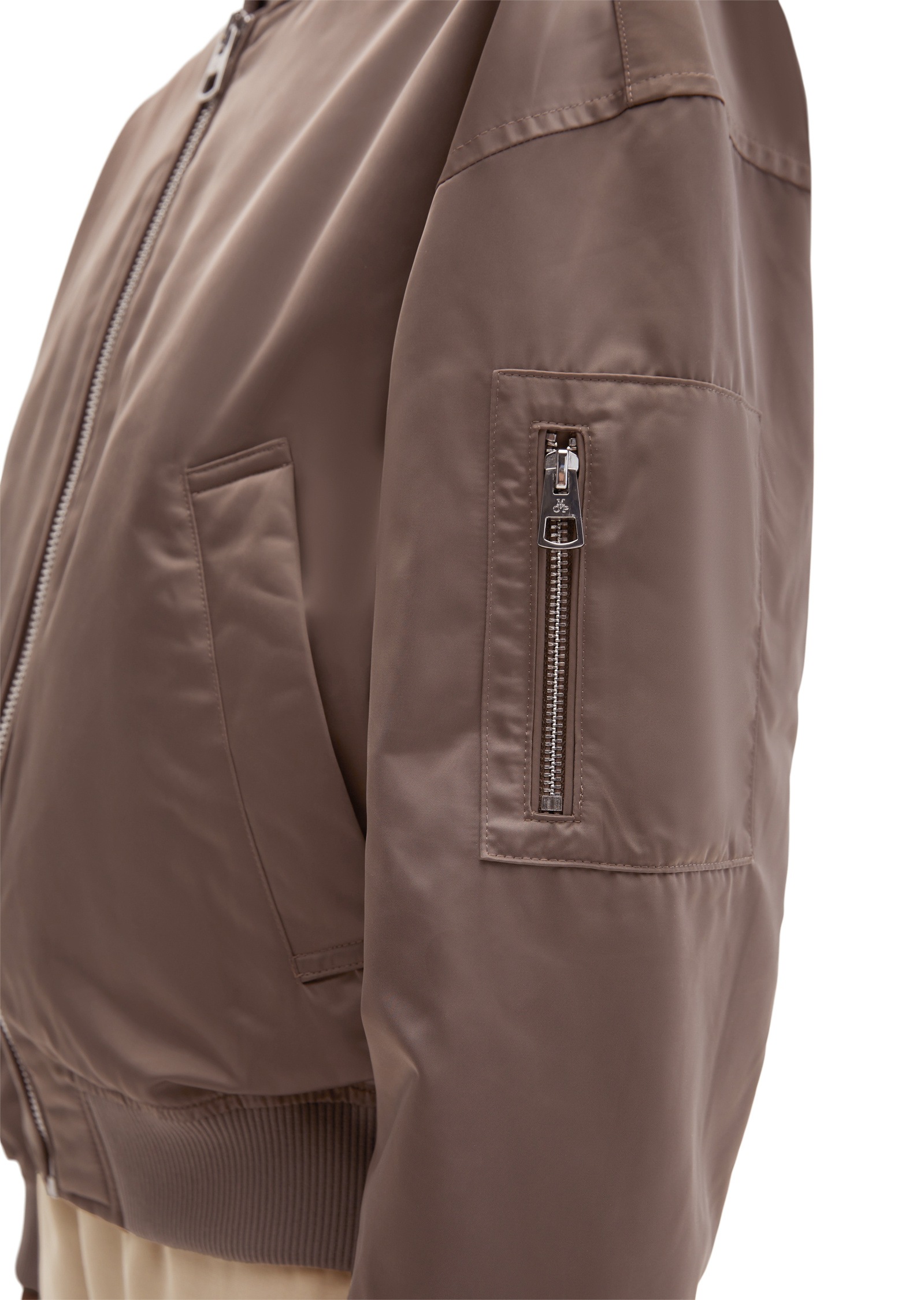 Outdoorjacke MARC O'POLO "aus recyceltem Shiny-Polyester-Twill", Damen, Gr. 34, chalky braun, Obermaterial: 100% Polyester, unifarben, regular fit, Rippbündchen, Jacken Outdoorjacke 3
