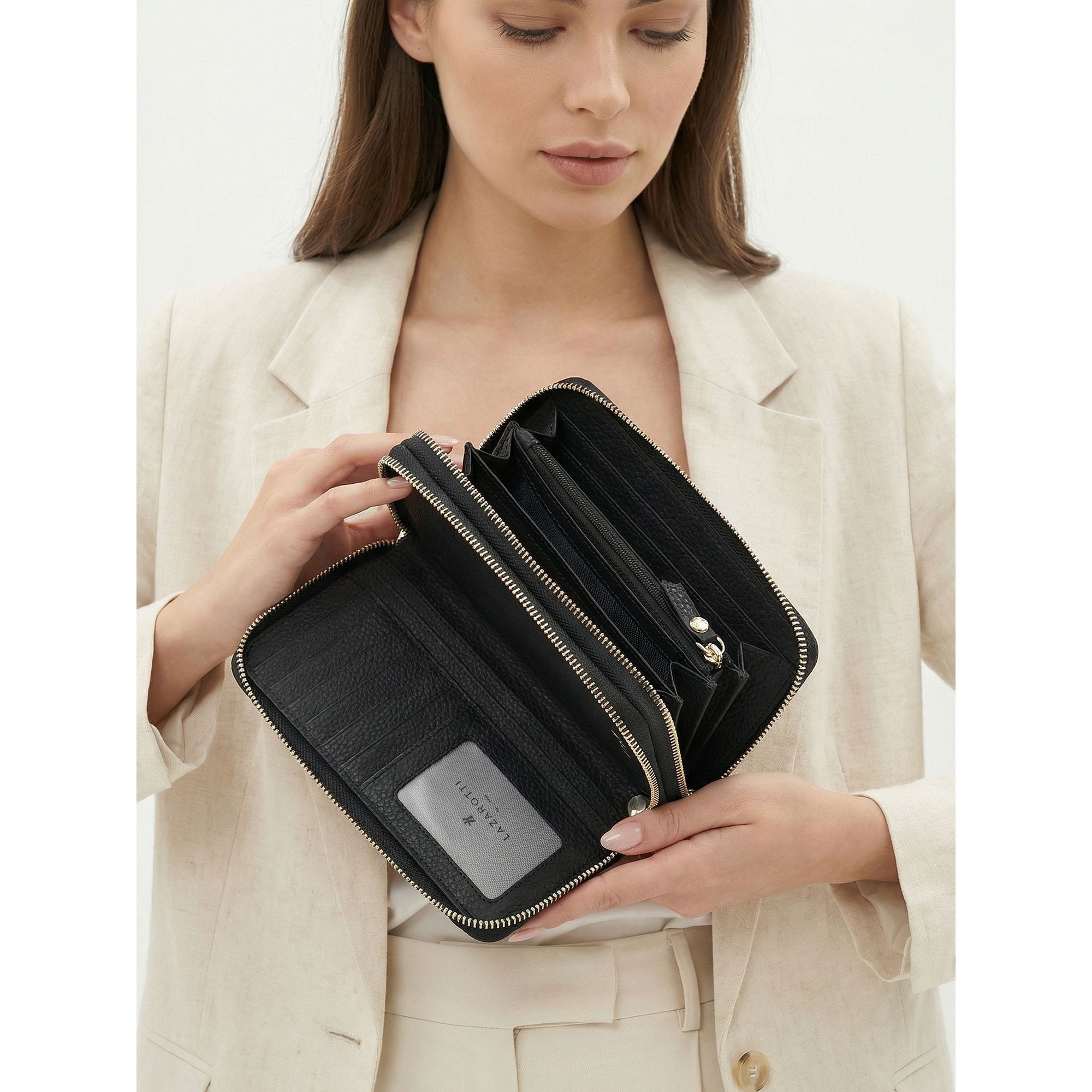 Lazarotti Geldbörse »Bologna Leather XL Double Zip-Around Geldbörse RFID Leder 20 cm«