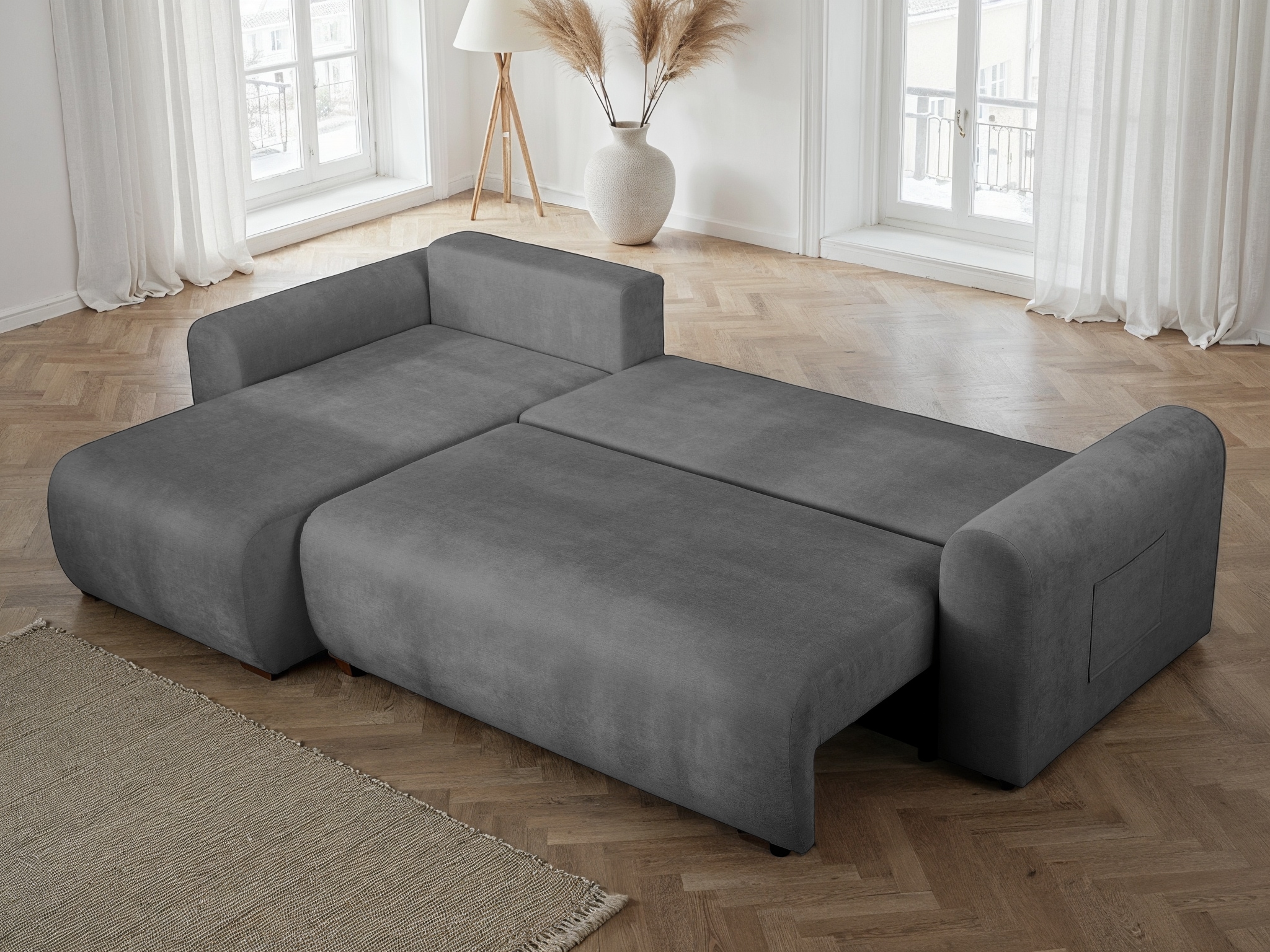 OTTO home Ecksofa »JONAA, 241cm, L-Form, Schlafsofa, Boxspringfederung, Dauerschläfer« 133/200cm, Recamiere links/rechts, Bettkasten, Cord u. Struktur