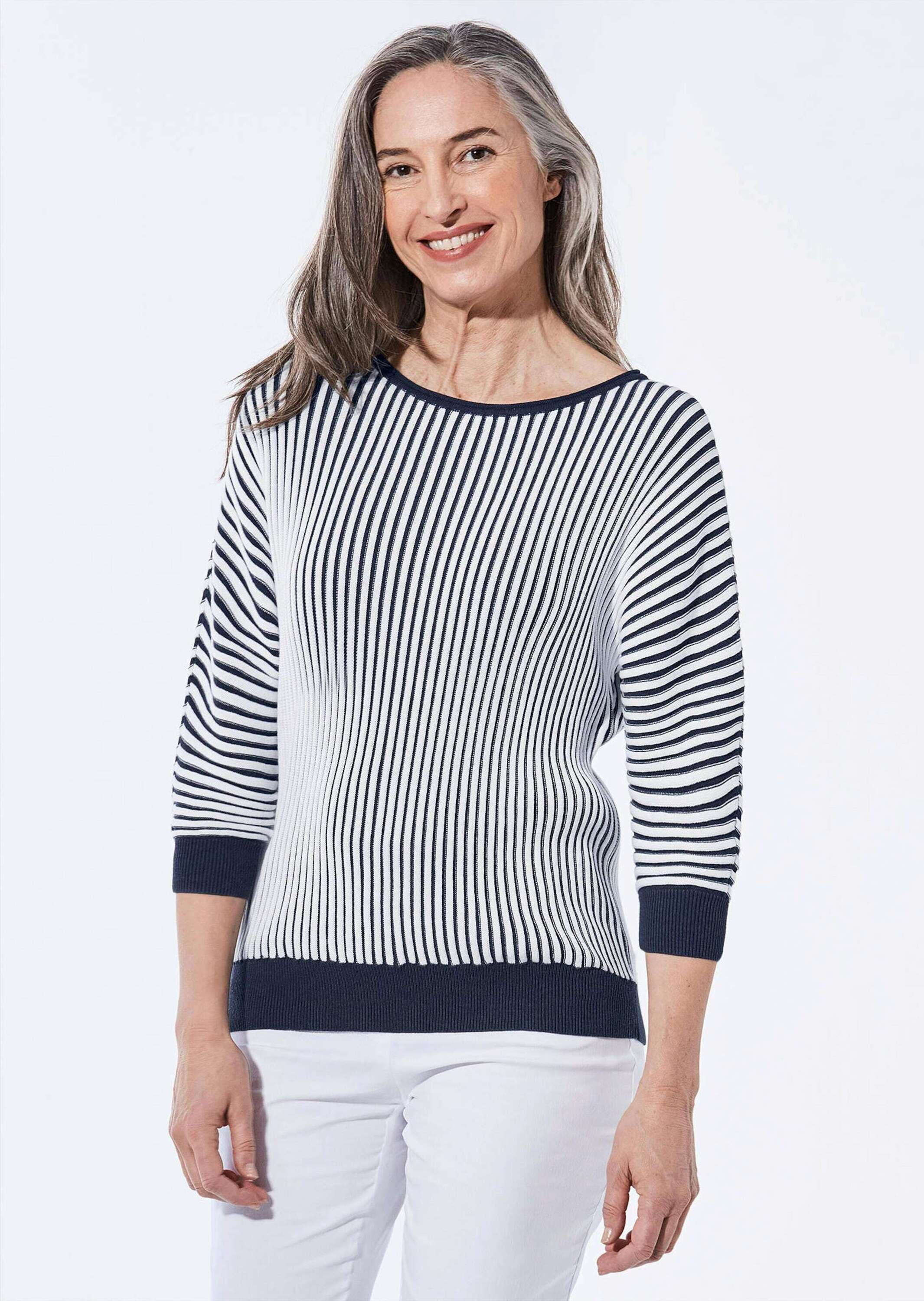 GOLDNER Rundhalspullover "Baumwollmix mit Fledermausärmeln und Rippstruktur günstig online kaufen