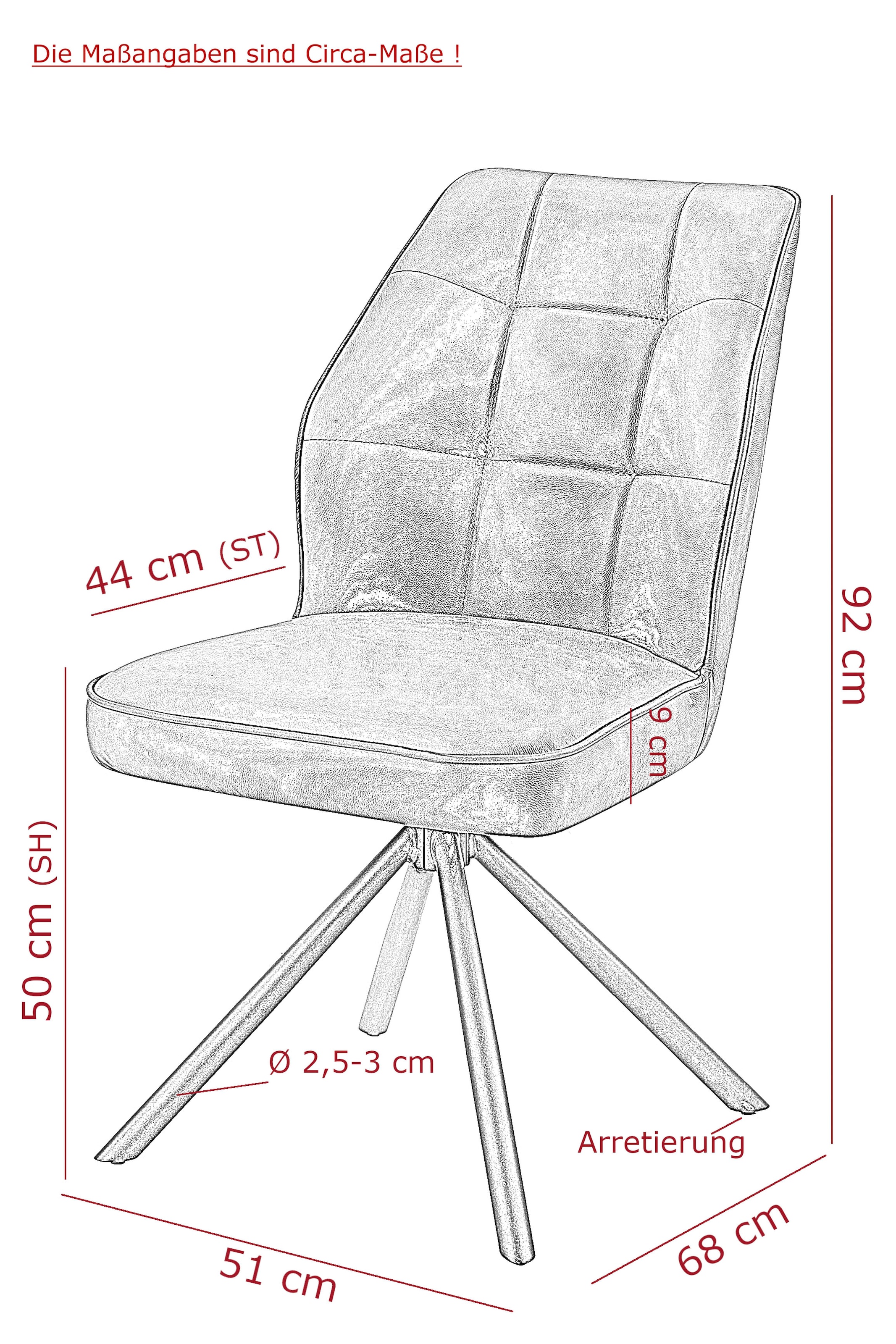 HELA 4-Fußstuhl »BRAGA« () 1 Stk.XL Sitzbreite, 360° drehbar mit Auto-Return, Echtleder