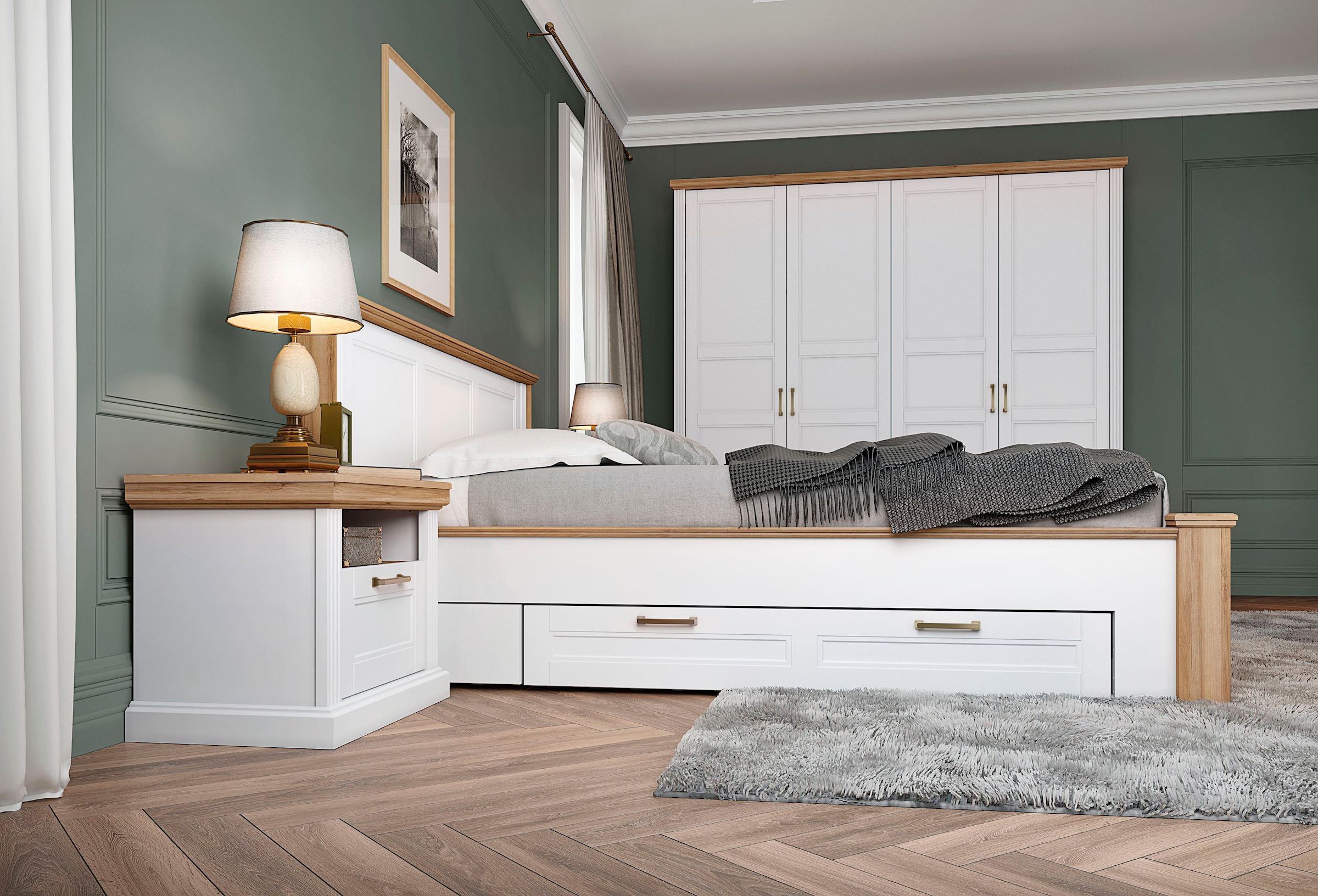 OTTO home 1100000002199 "Tara, im klassischen Landhausstil, FSC-zertifiziert" 1 offenes Fach und 1 Schublade mit Metallgriff, Soft-Close-Funktion, lackiert mit wasserbasiertem UV-Lack, 62x43x52cm (BxHxT)