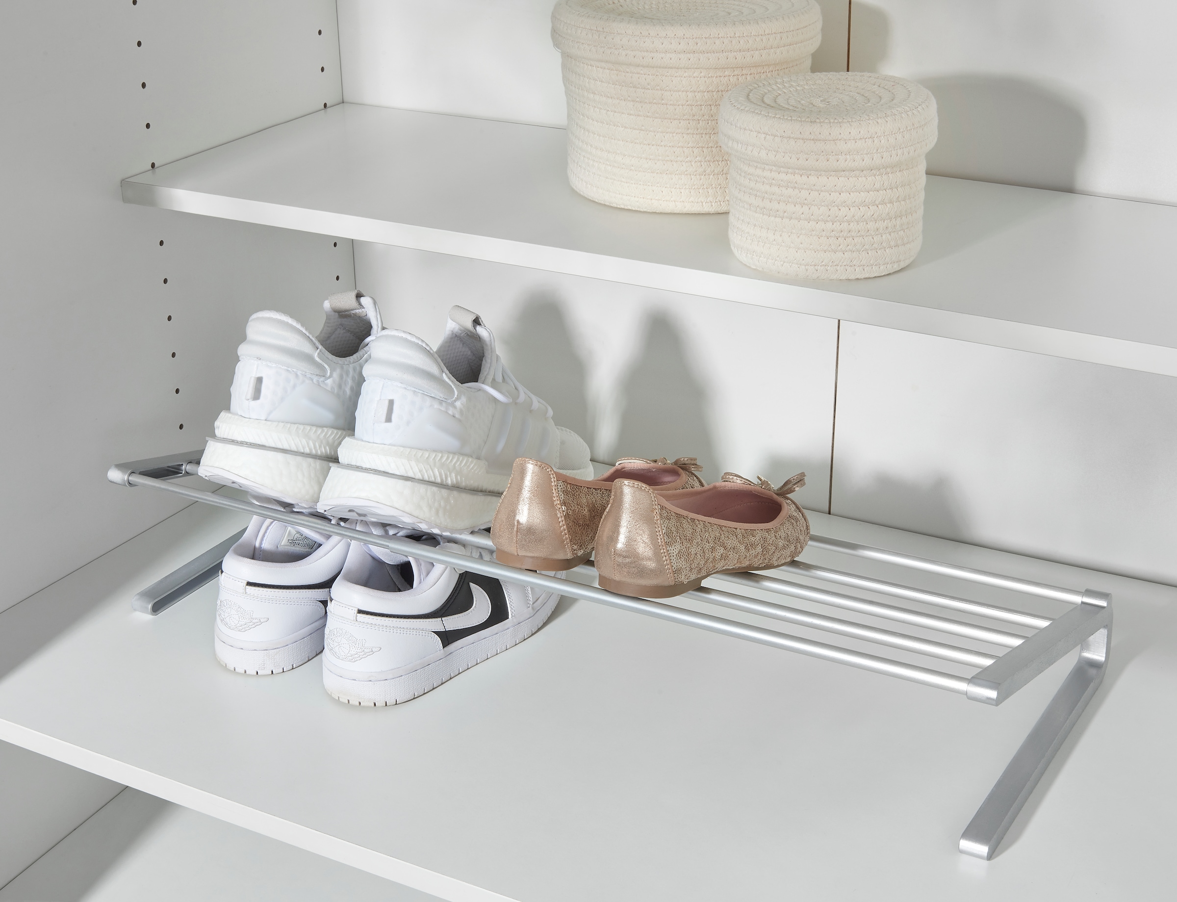 Ruco Schuhregal, Schuhstapler, breitenverstellbar, für bis zu 6 Paar Schuhe, Aluminium