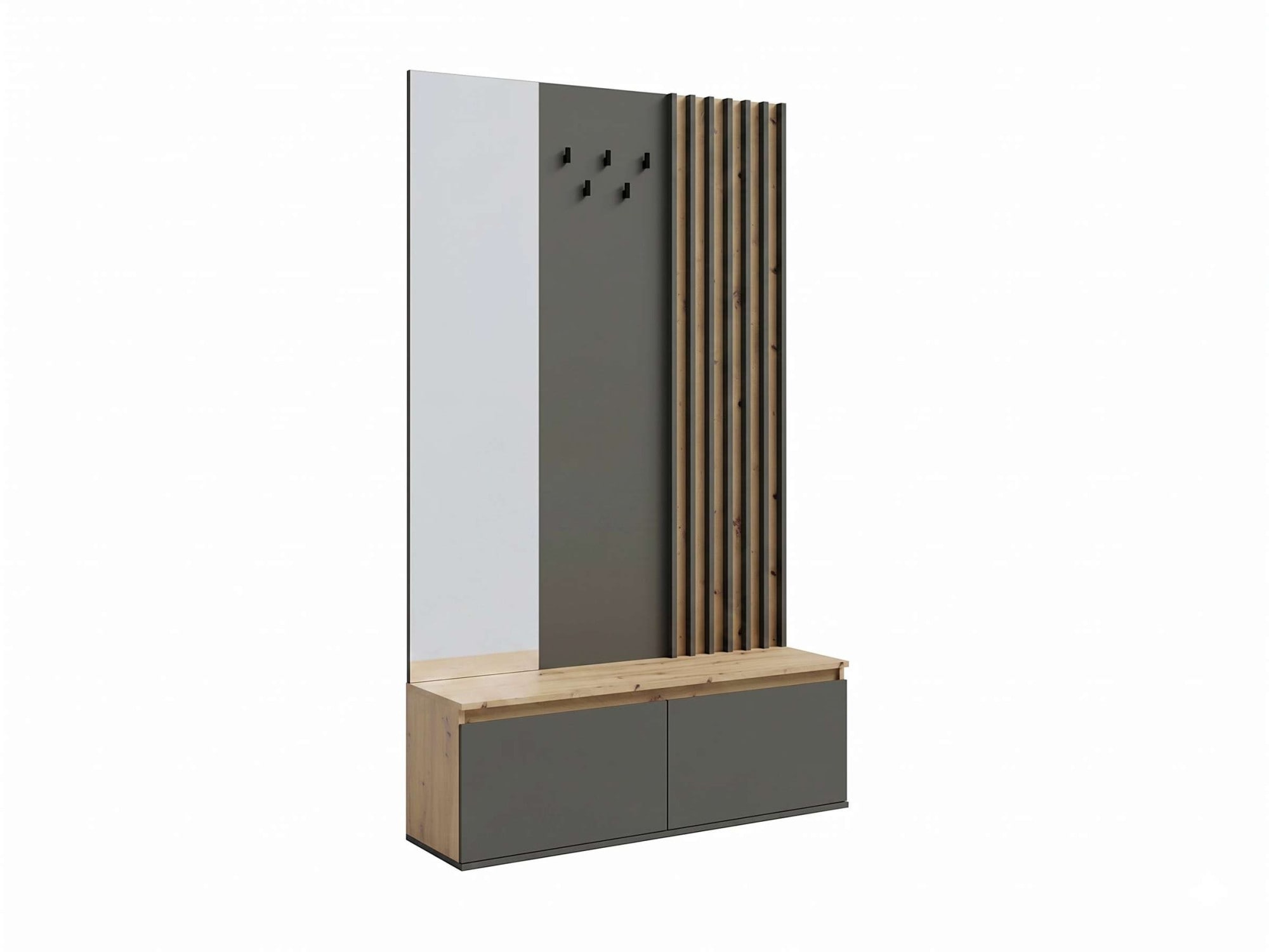Home affaire Garderobenpaneel »LANDUVA Garderobe mit Schuhschrank, Spiegel und Haken, Breite 120 cm« Garderoben-Set, Kompaktgarderobe, mit Sitzbank, Lamellen Design