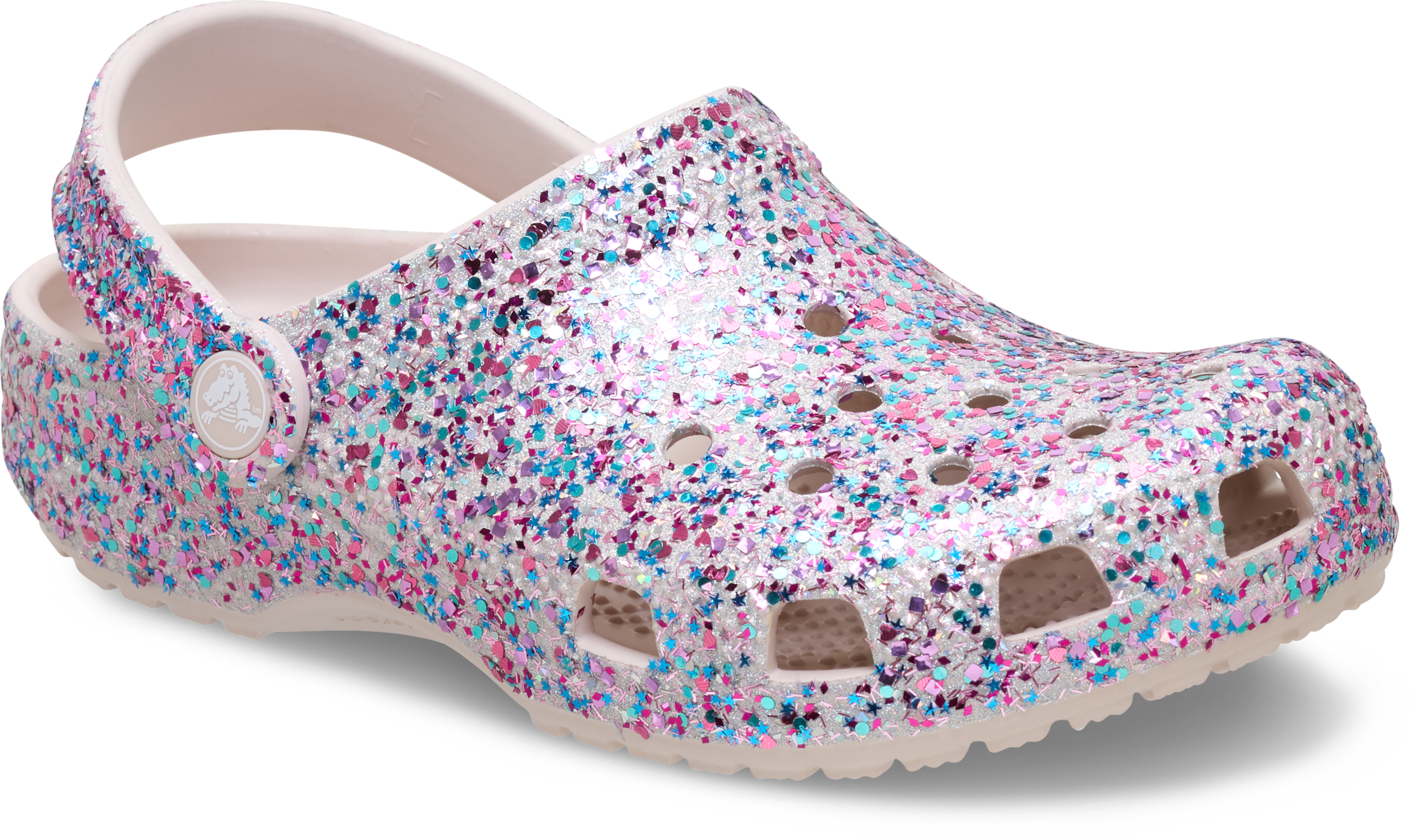 Crocs Clog "Classic Fleece Lined Clog K" Schlupfschuh, Hausschuh mit schwenkbarem Fersenriemen, Glitter-Optik