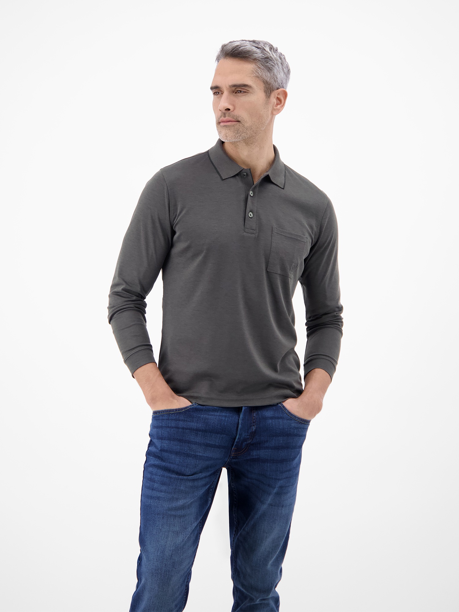 Sweatshirt LERROS "Langarm Polo mit Brusttasche aus Baumwollmix", Herren, Gr. XXL, schwarz, 52% Baumwolle, 48% Polyester, Sweatshirts Sweatshirt 2