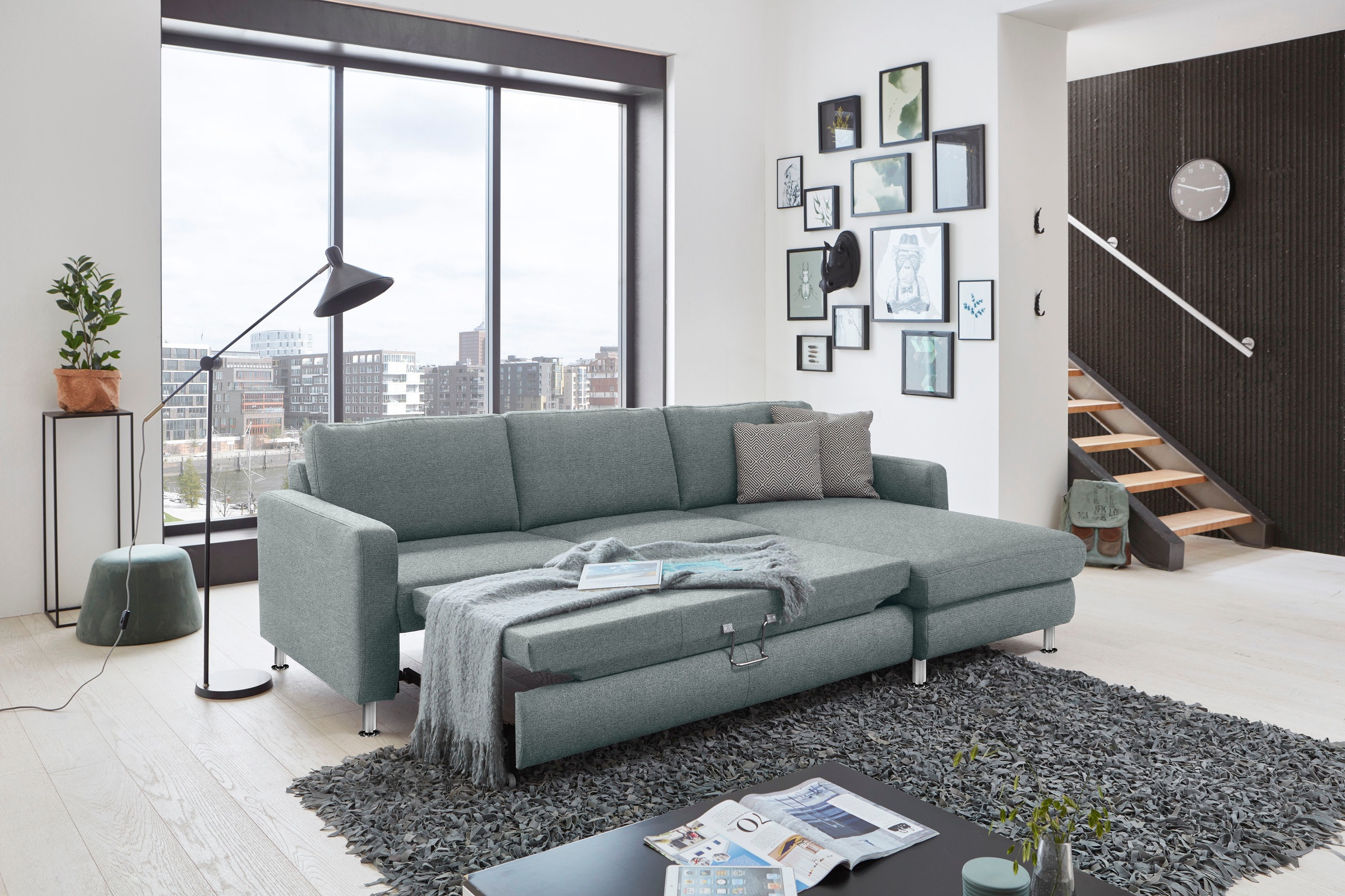Die PlanBar Ecksofa »MP-IN19027 L-Form«, wahlweise mit Bettfunktion, frei im Raum stellbar