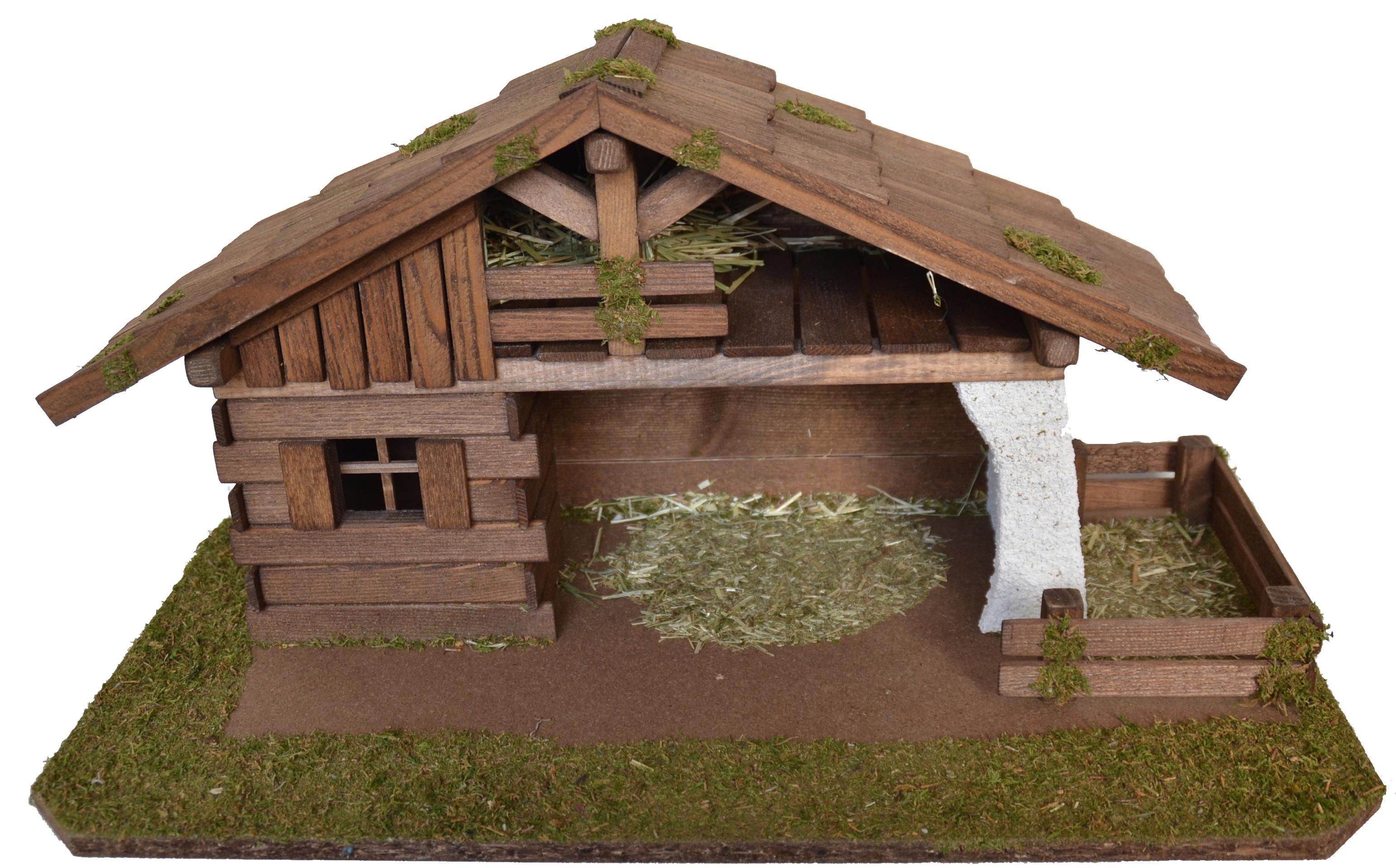 ALFRED KOLBE Krippe "Krippenstall für 9 cm Figuren, Weihnachtsdeko", B:52cm H:26cm T:27cm, braun, Weihnachtskrippen, Echtholz