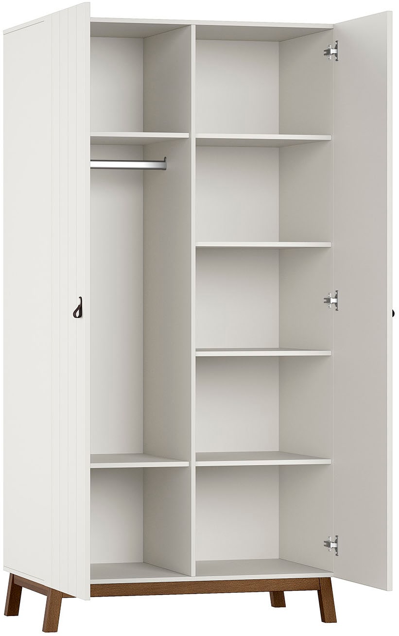 Vipack Kleiderschrank »Sezane mit Front in Rillen-Optik und Griffschlaufen« MDF Clay farben lackiert, Sockel nussbaumfarbig, wahlweise 2 Breiten
