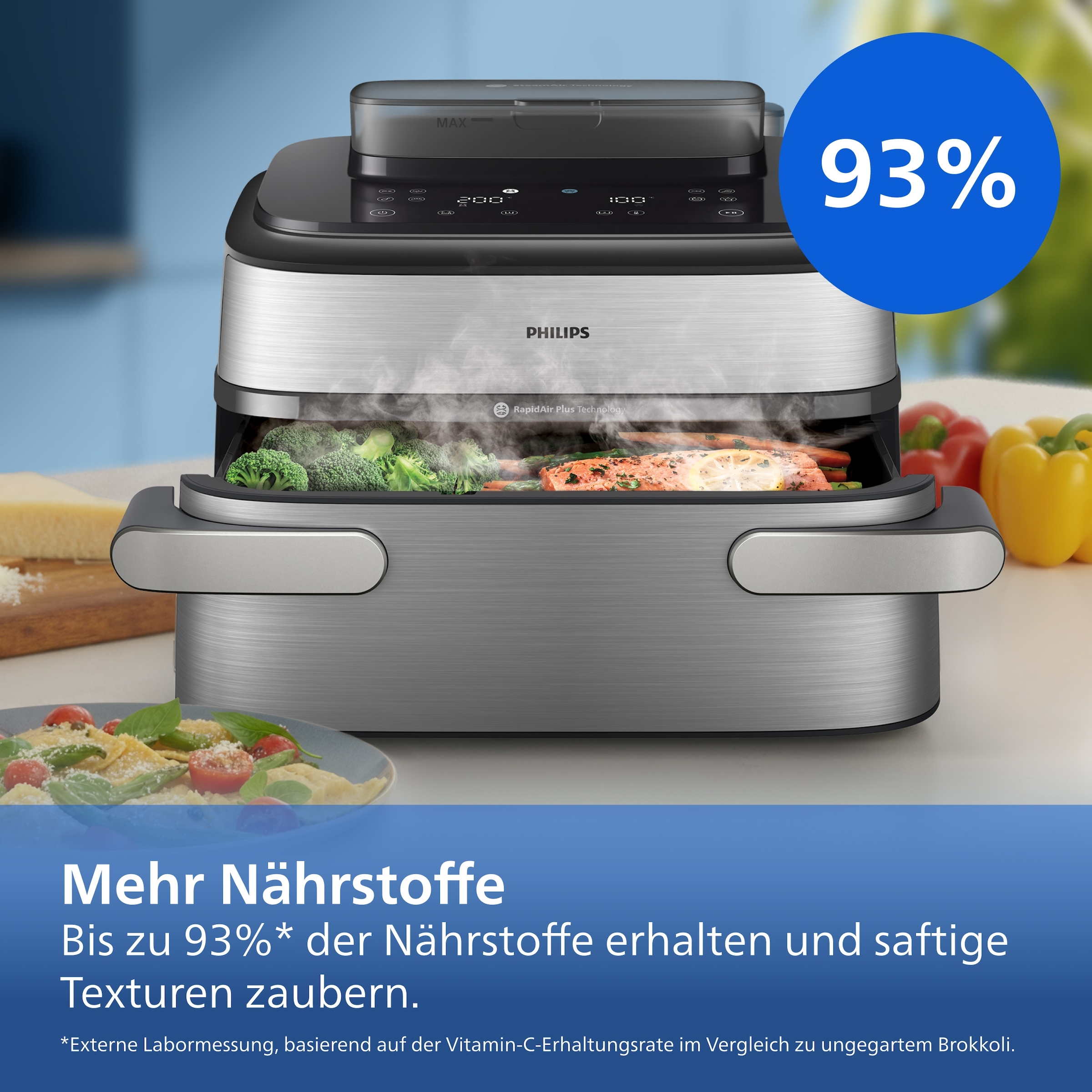 Philips Heißluftfritteuse »NA565/02 Steam Airfryer 5000 Series Megabasket, 9,5L Kapazität« 2750 W mit Dampfgarfunktion u. RapidAir Plus Technologie; inkl. Servierzange