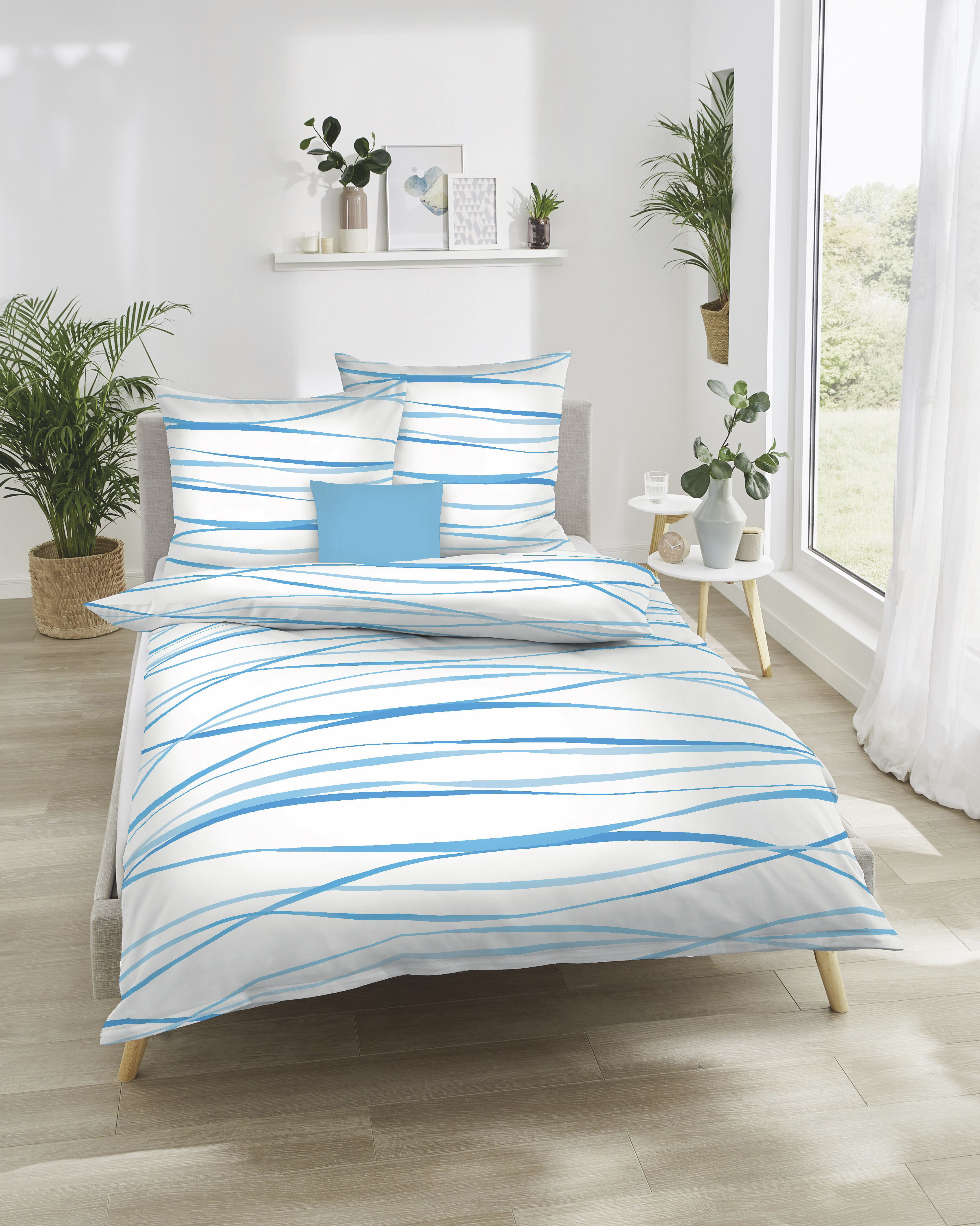 Kaeppel Bettwäsche "MOTION, IN GR. 135X200, 155X220 ODER 200X200 CM, MIT REIßVERSCHLUSS" 2 Stk. aus Baumwolle, mit feinen Wellenlinien, wahlweise mit Wendeoptik