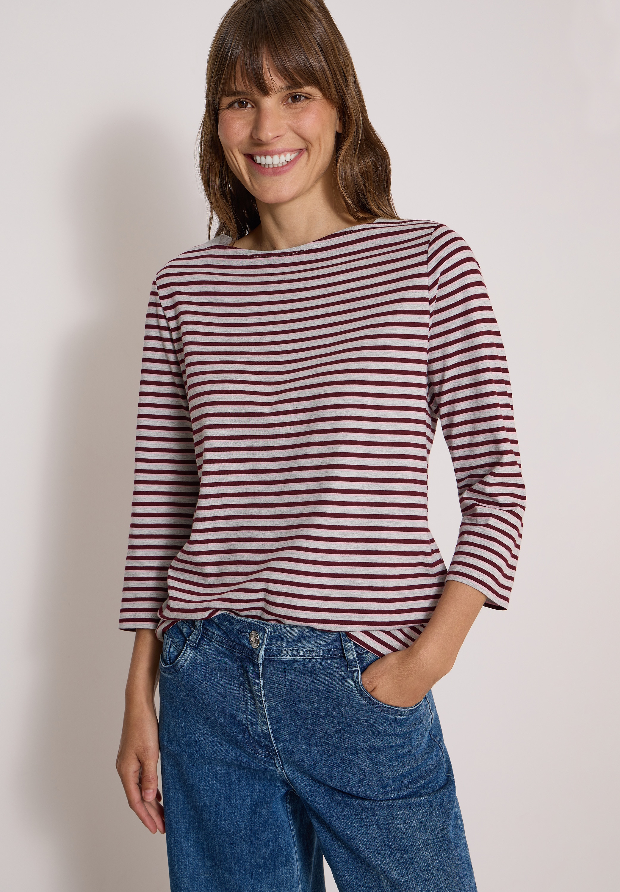 Cecil 3/4-Arm-Shirt mit Boat Neck und Streifen