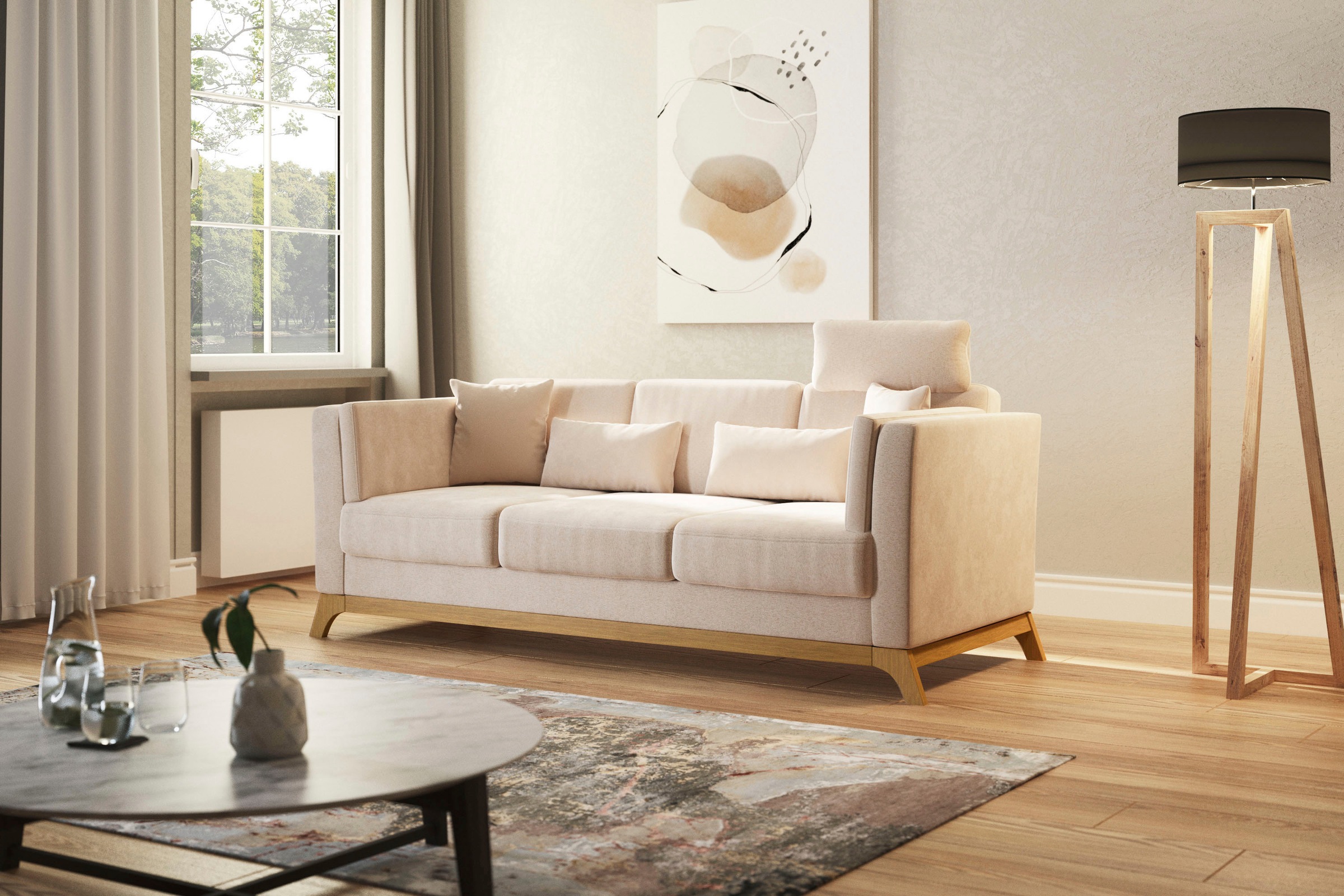 3-Sitzer HOME AFFAIRE "Viva", braun (macciato), B:213cm H:84cm T:93cm, 100% Polyester, Sofas, mit Holzrahmen aus Eiche