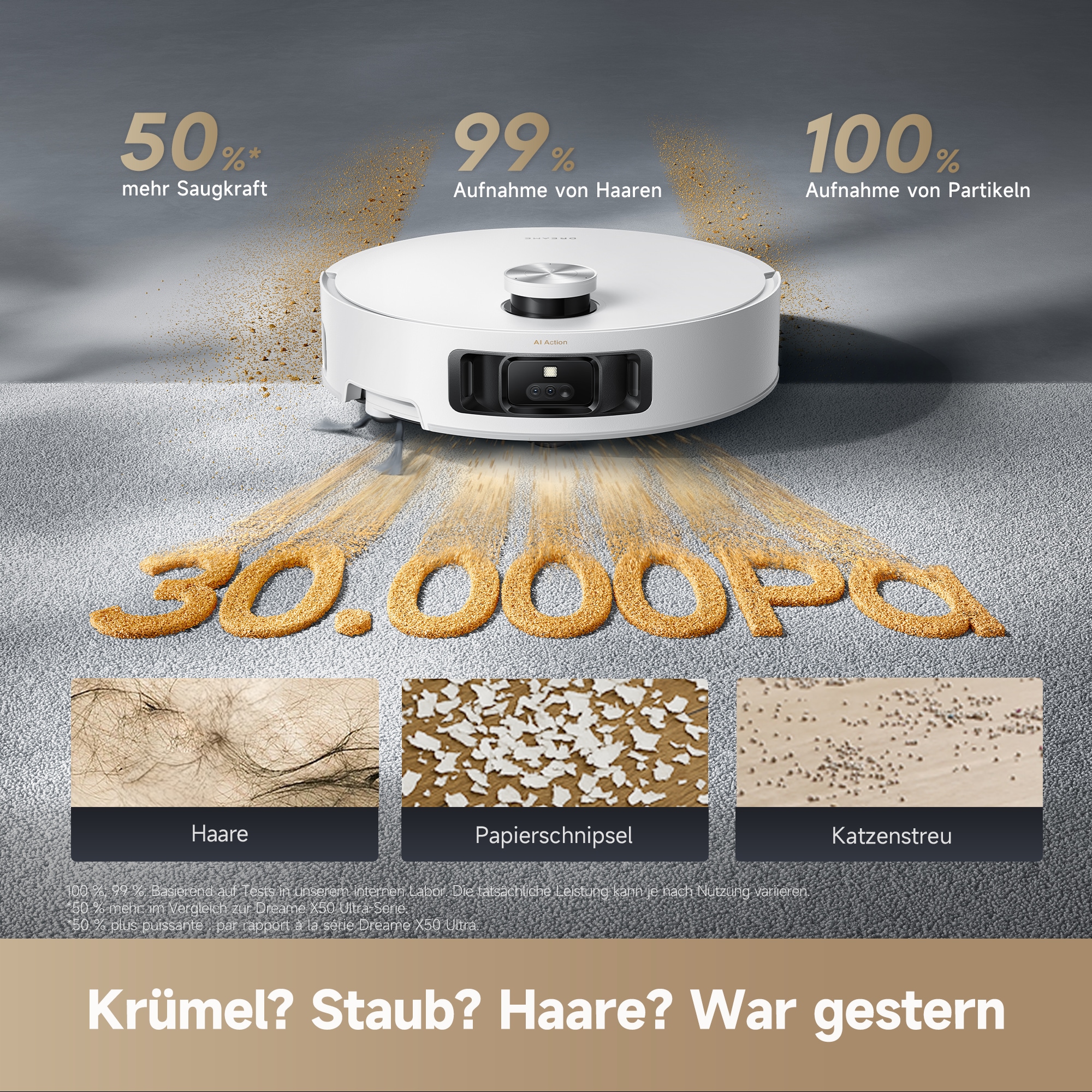 Dreame Nass-Trocken-Saugroboter »mit Wischfunktion Aqua10 Roller« Warmwasser-Wischsystem, Rollenmopp, überwindet Hindernisse, 30.000 Pa