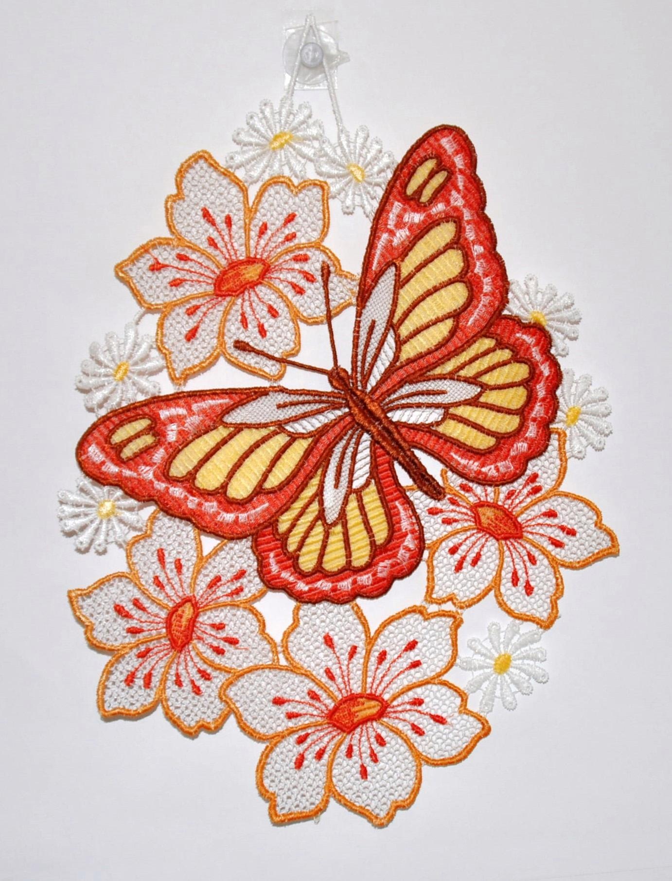 Stickereien Plauen Fensterbild "Schmetterling auf Blume", Hakenaufhängung günstig online kaufen