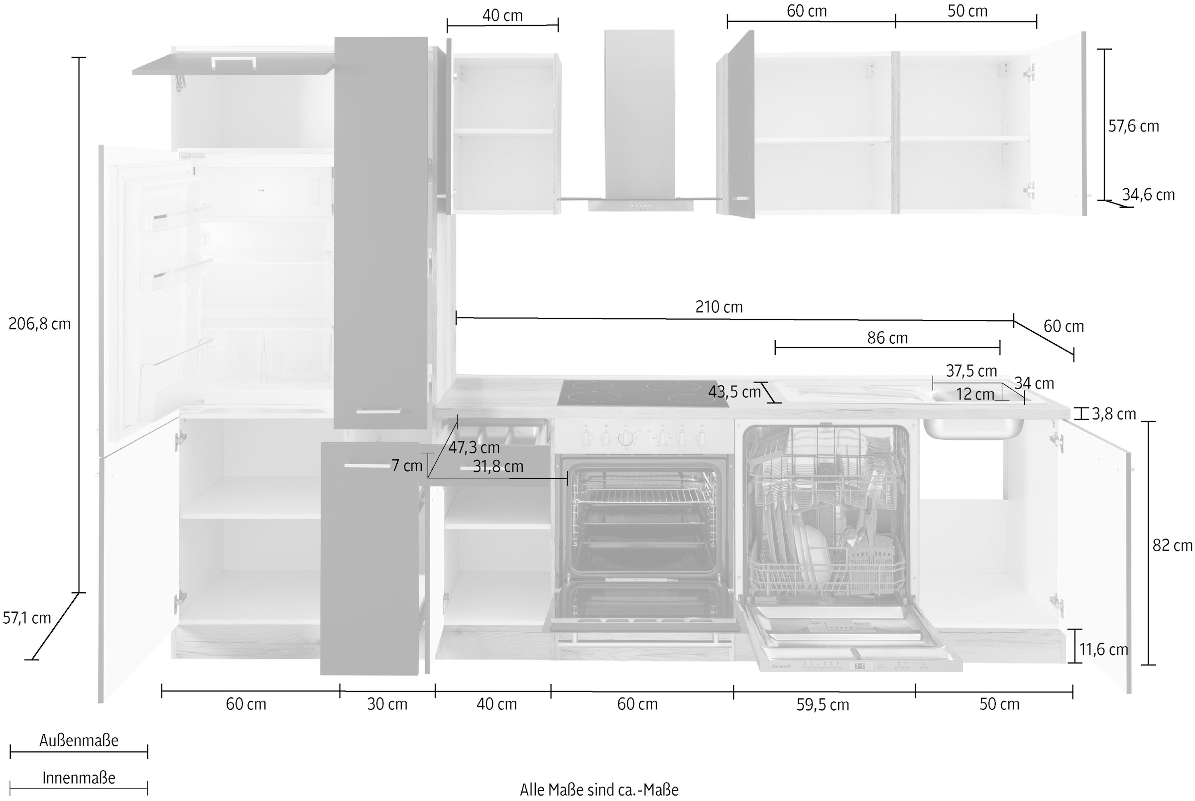 OPTIFIT Küchenzeile »Iver«, 300 cm breit, inklusive Elektrogeräte der Marke HANSEATIC