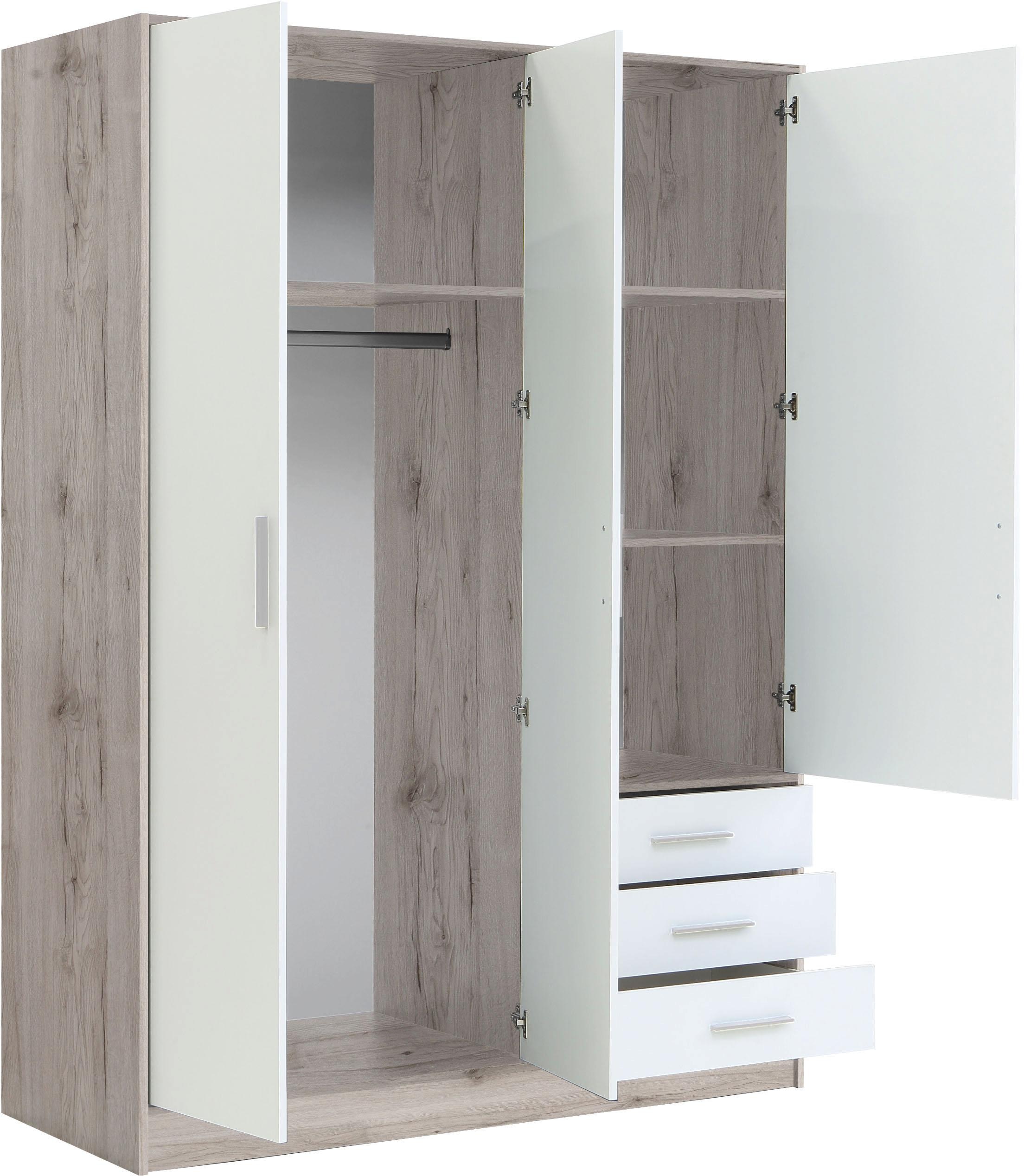 FORTE Kleiderschrank »Jupiter, Made in Europe, mit Schubladen«, (Maße (T/H): 60/200 cm), Stauraum, 2 Breiten, 4 Farben, Schubladen, variable Einlegeböden