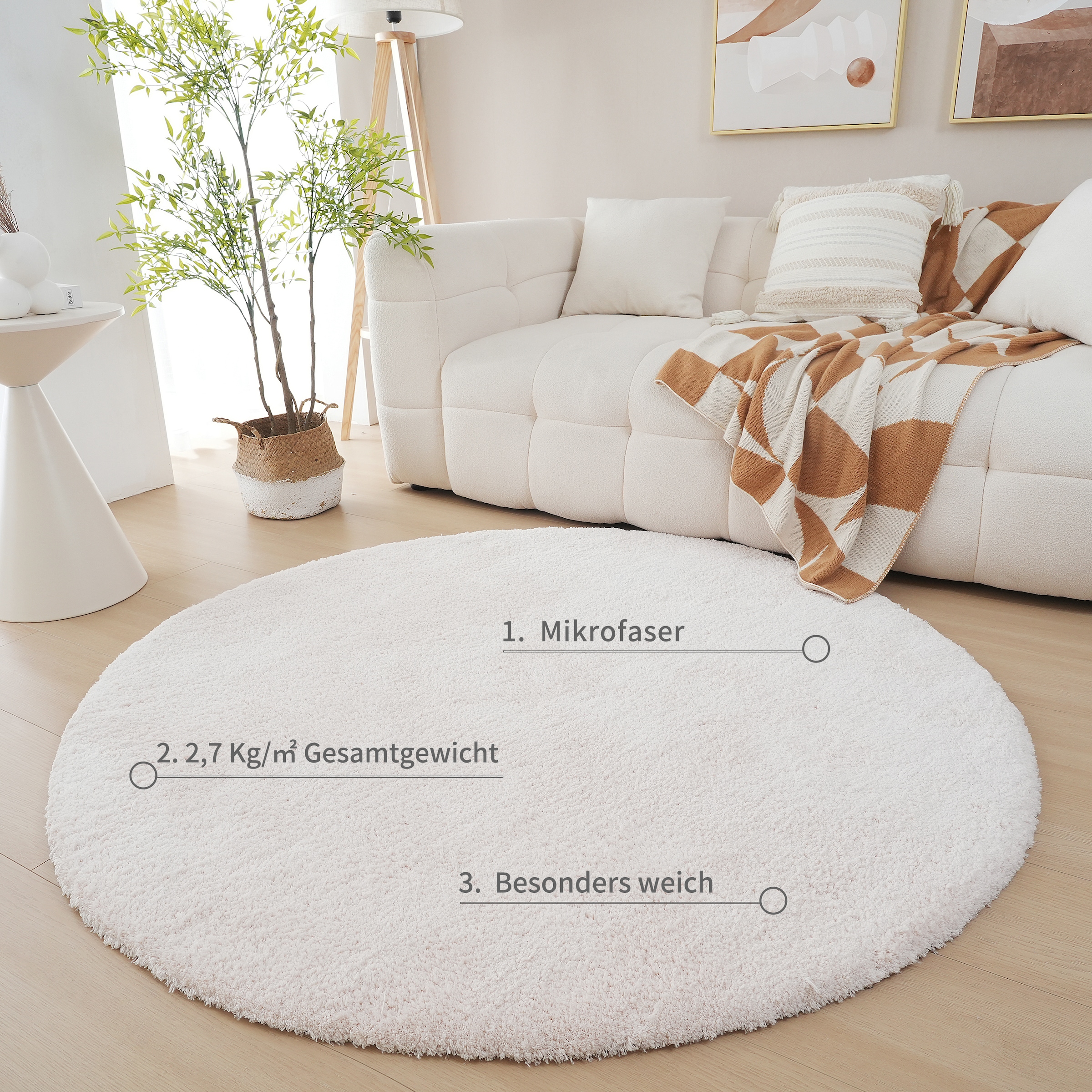 my home Hochflor-Teppich »Microfaser Teppich Magong, besonders weich, sehr feiner Flor«, rund, 25 mm Höhe, unifarben, weiche Teppiche, Wohnzimmer, Schlafzimmer, Kinderzimmer