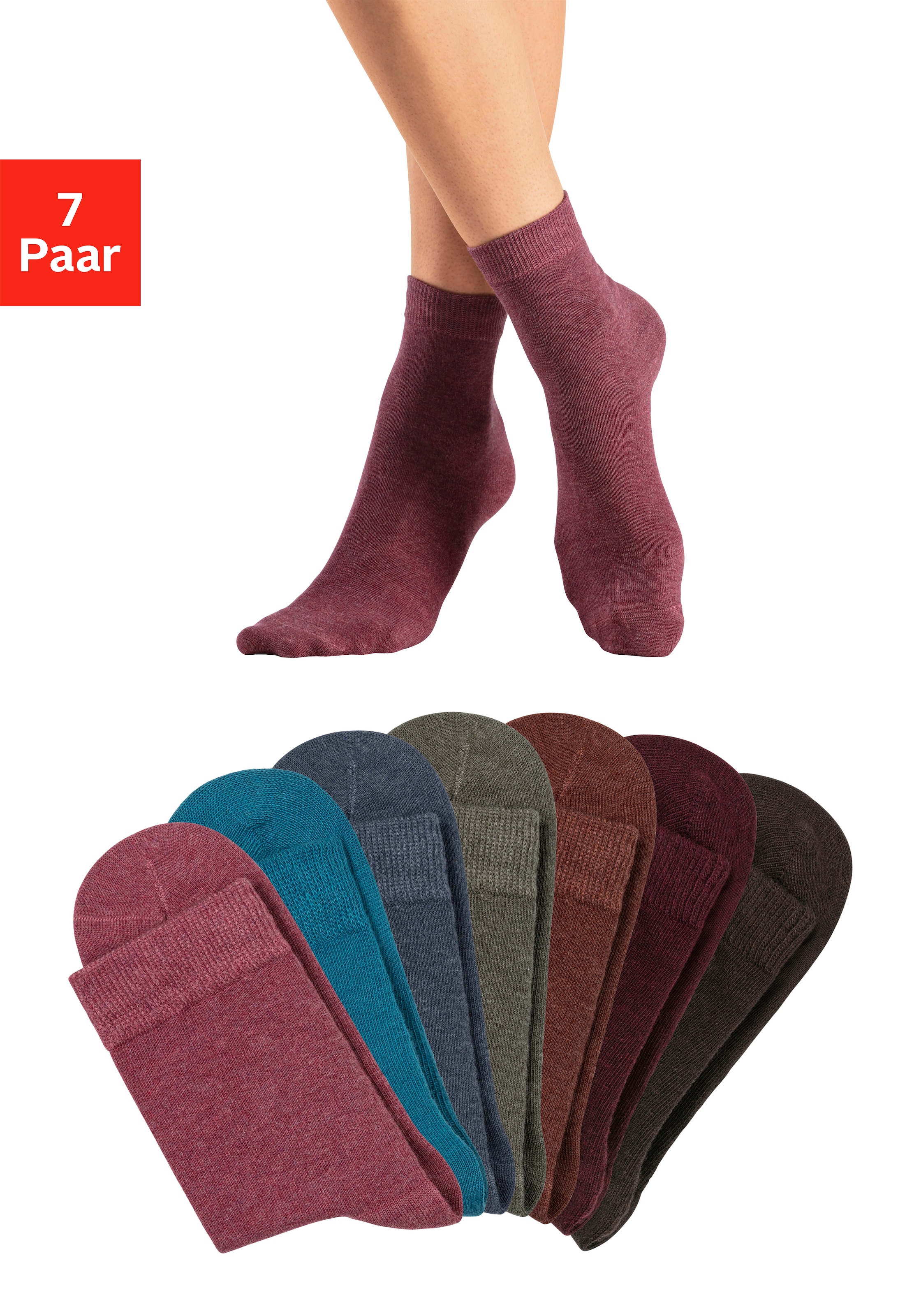 LASCANA Basicsocken, (Packung, 7 Paar), in bunten Melange-Farben