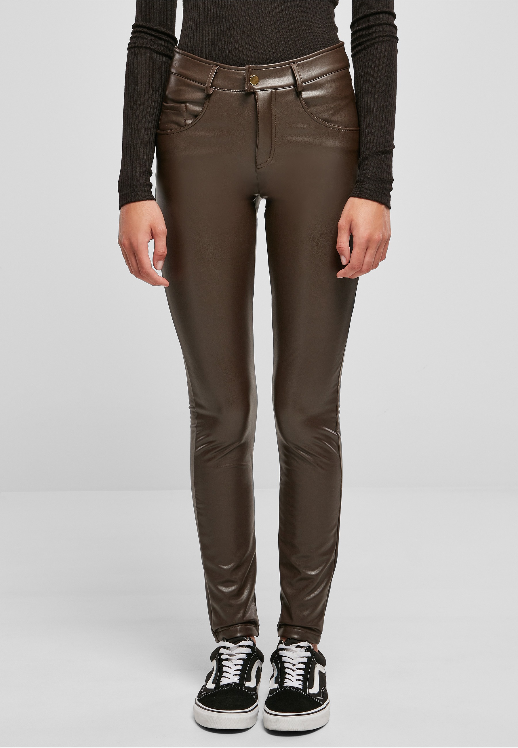 URBAN CLASSICS Lederhose »Urban Classics Damen Ladies Mid Waist Synthetic Leather Pants«