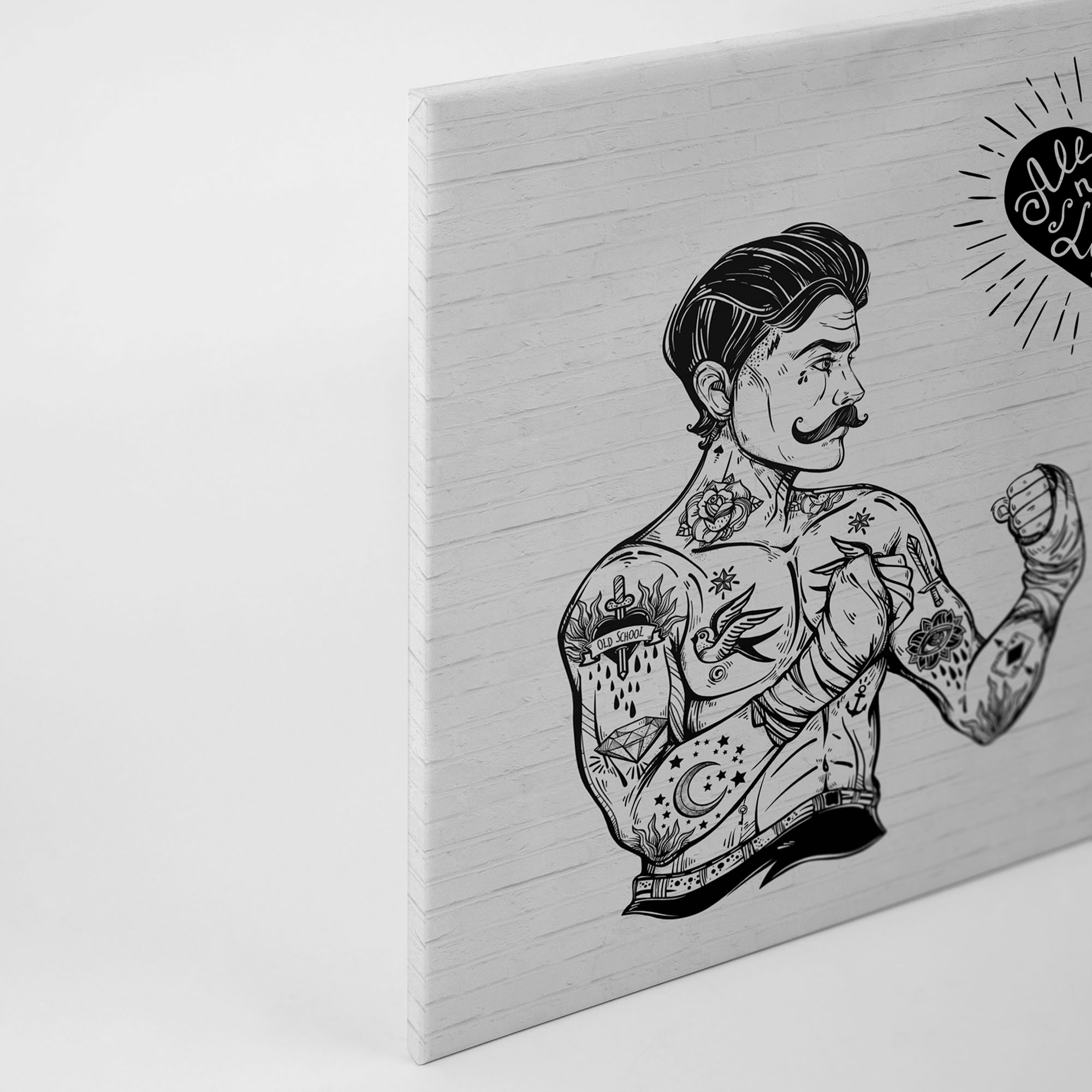 A.S. Création Leinwandbild »iconic«, Kunst-Modern-Kinder, (1 St.), Schwarz-Weiß Zeichnung Rockabilly Keilrahmen Leinwand-Bild Wohnzimmer