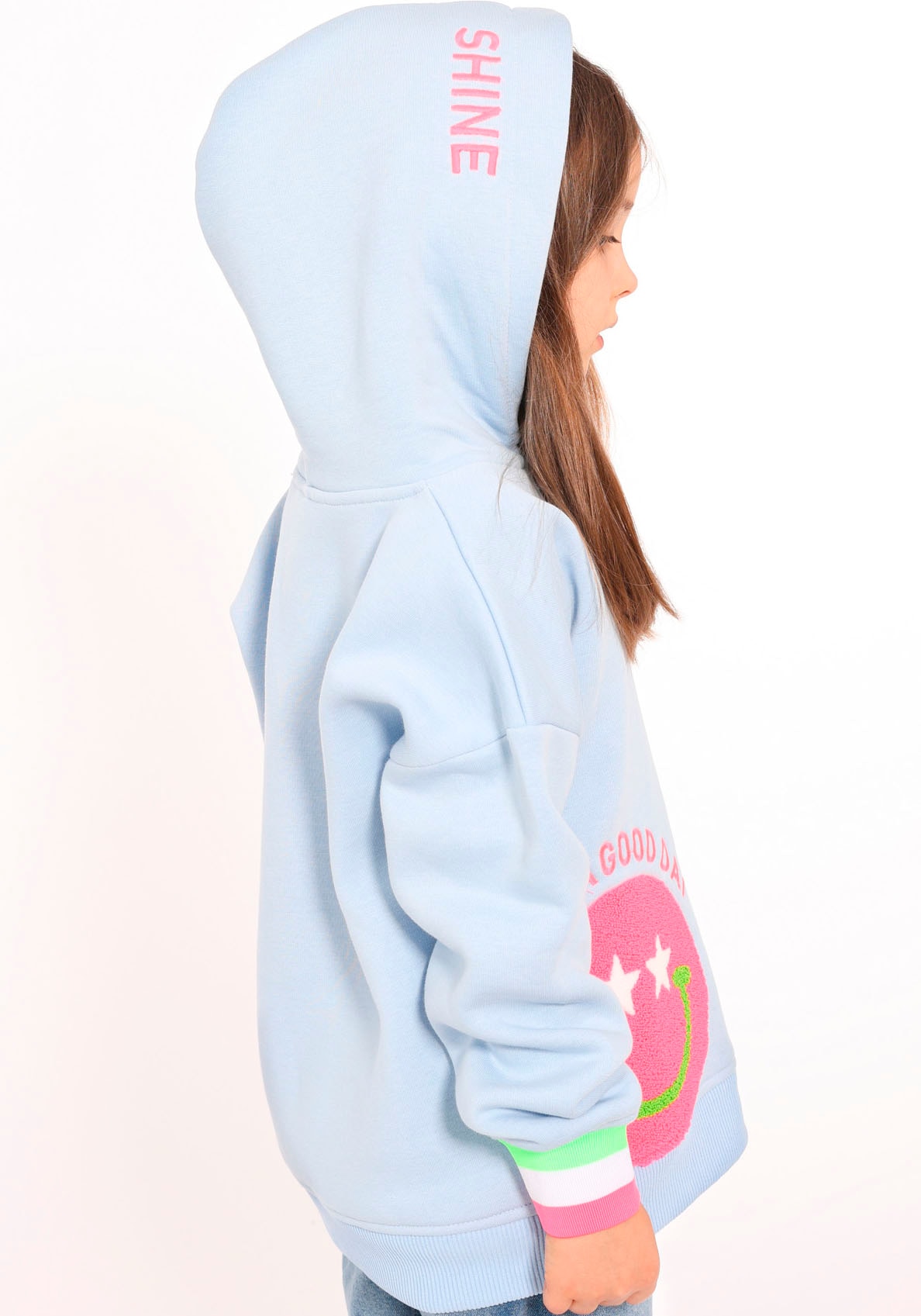 Zwillingsherz Hoodie »"Always Happy" Kids«, mit großem Smiley und neonfarbenen Details