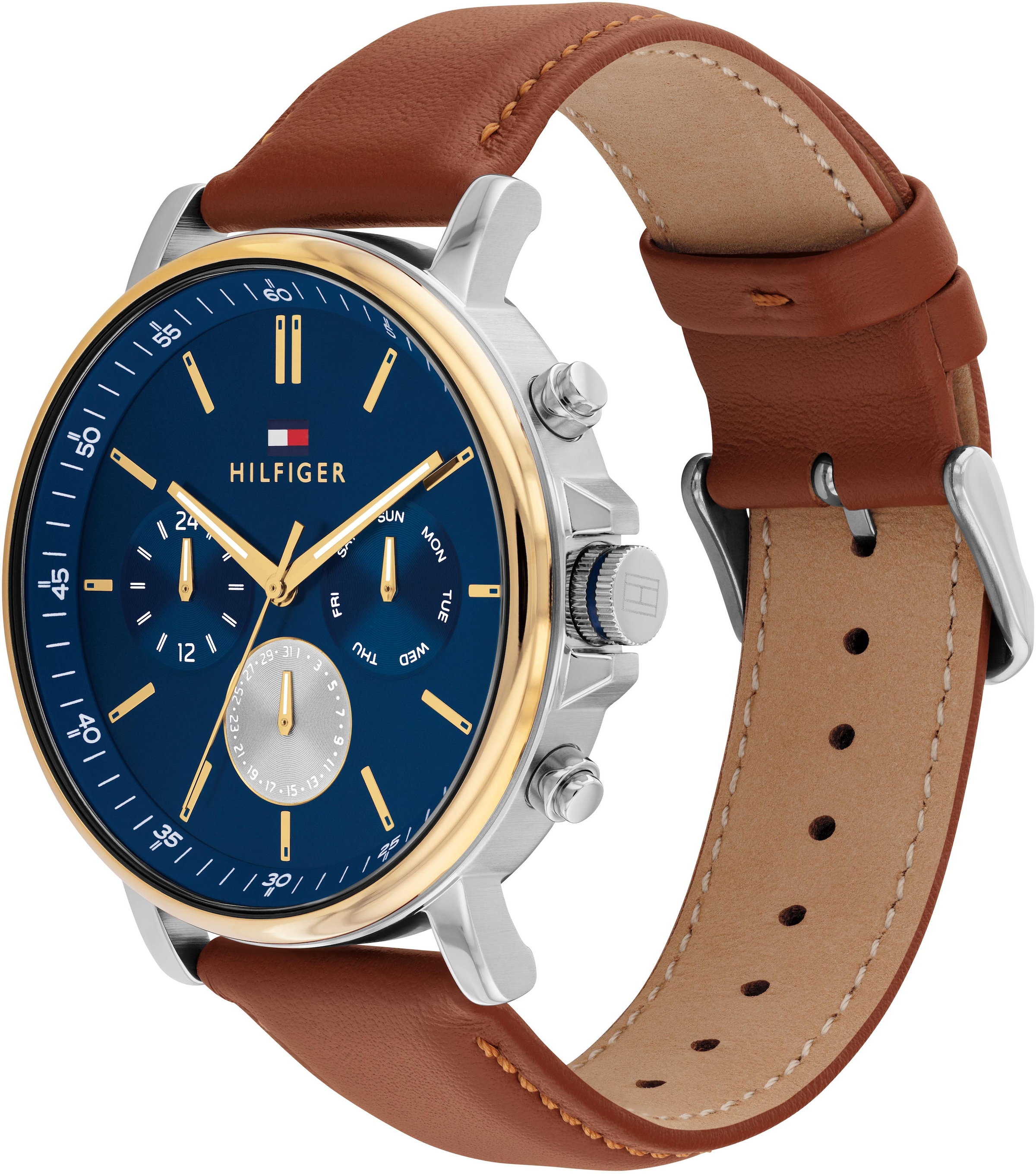 Tommy Hilfiger Multifunktionsuhr »TYSON«, Quarzuhr, Armbanduhr, Herrenuhr, Lederarmband, analog