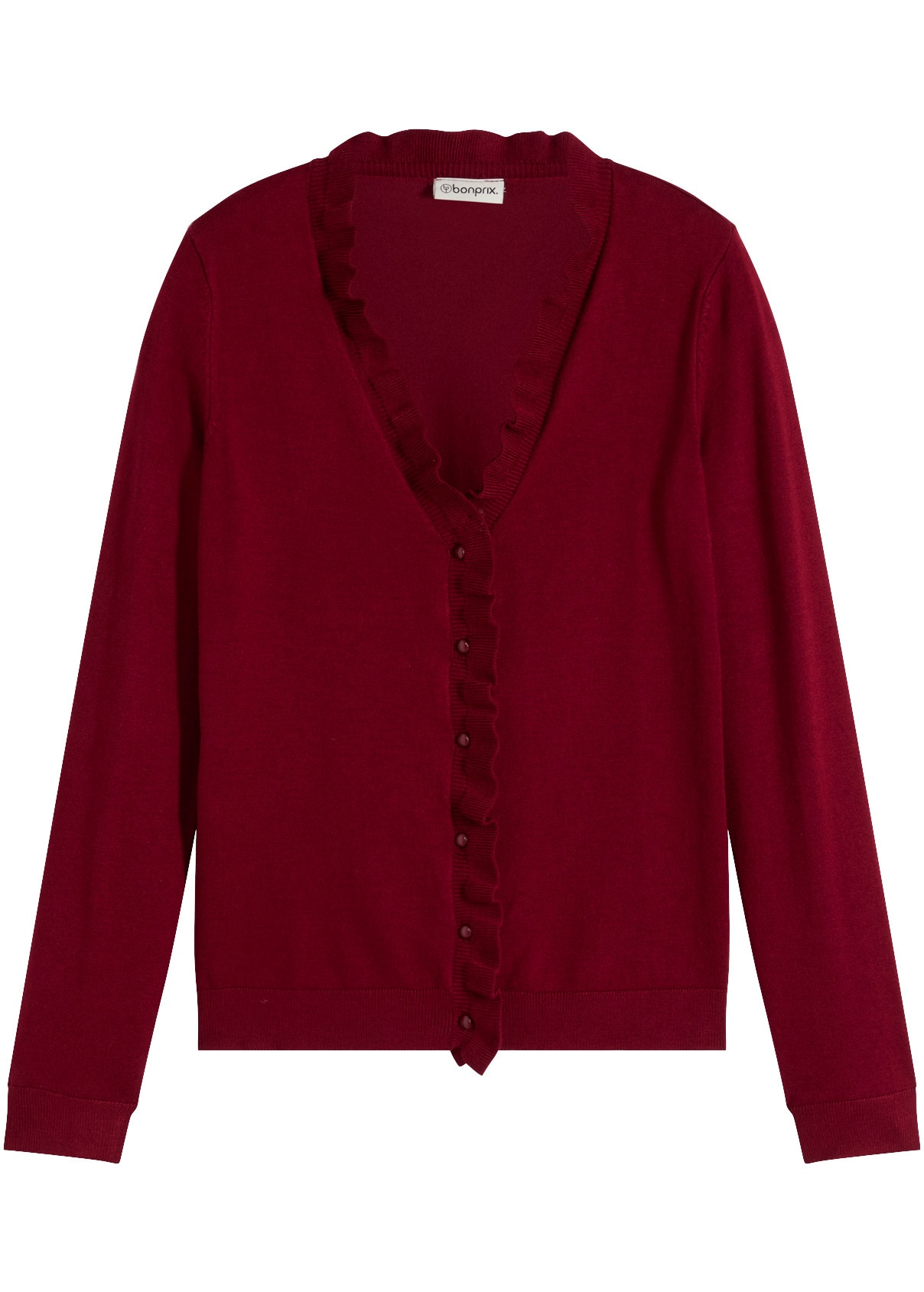 bonprix Strickjacke mit verspieltem Rüschenkragen, in kuscheliger Strickqualität, Slim Fit