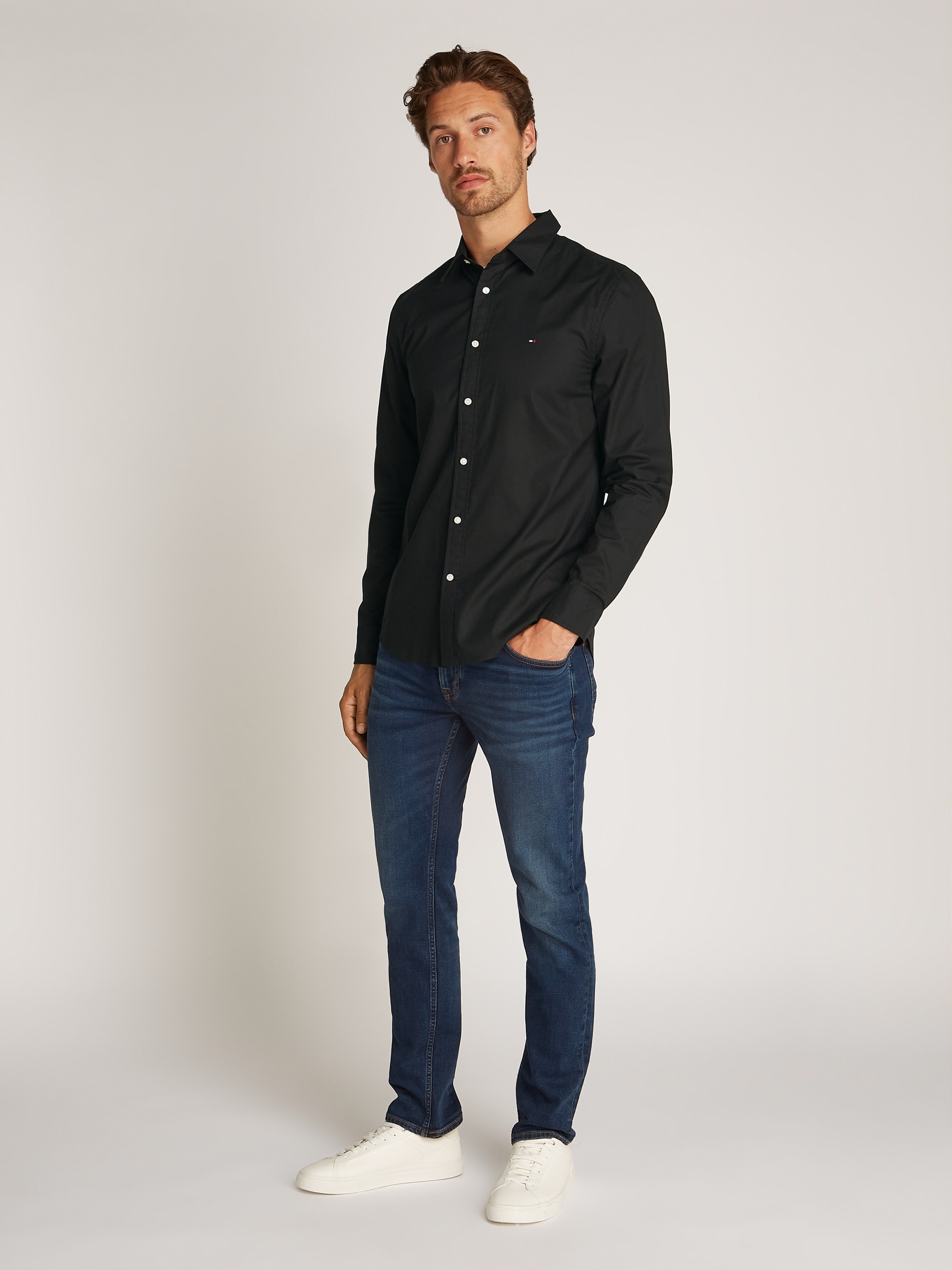 Tommy Hilfiger Businesshemd »FLEX POPLIN KENT COLLAR SF SHIRT«, mit Logostickerei