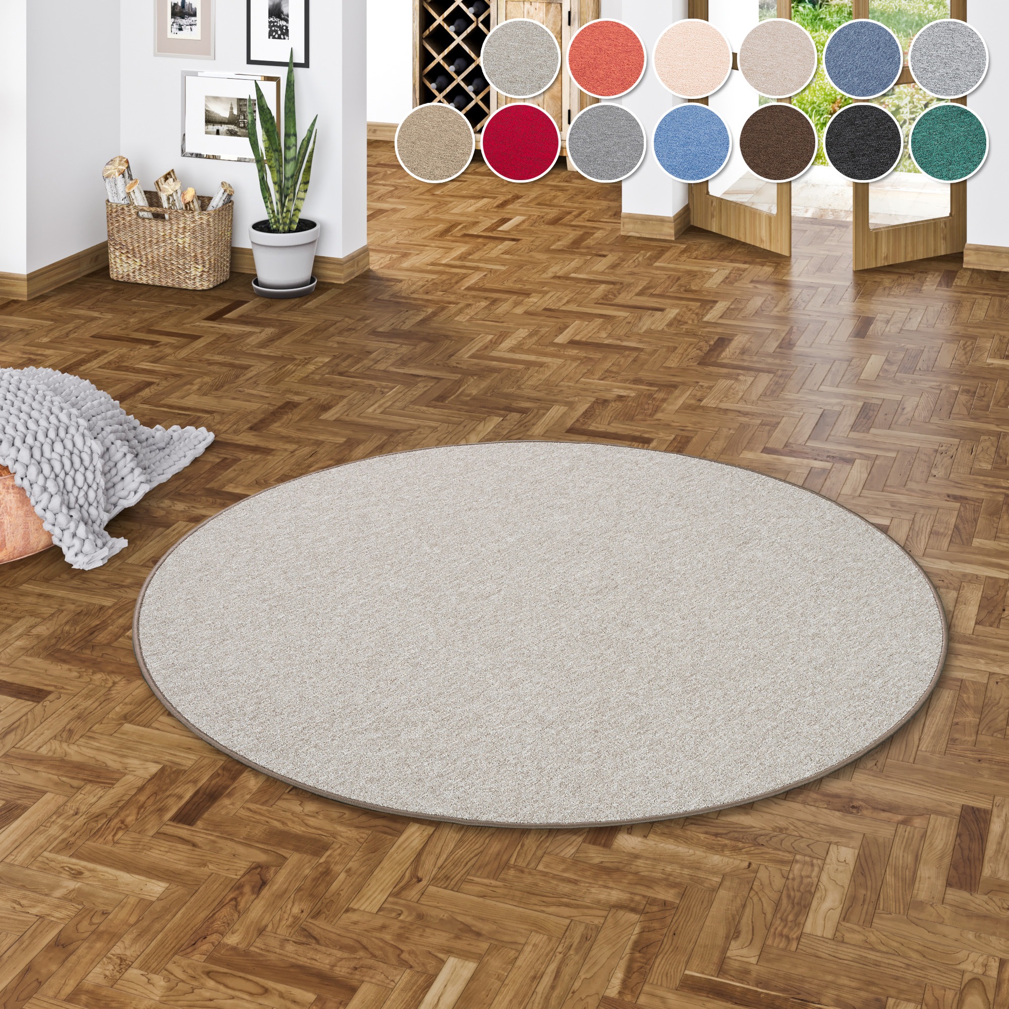 Teppich MY HOME "Fortis, Schlinge, Made in Netherlands", grau (taupe), H:5mm Ø:300cm, Kunstfaser, Teppiche, Teppich, Uni Farben, gekettelt, strapazierfähig, Wohnzimmer
