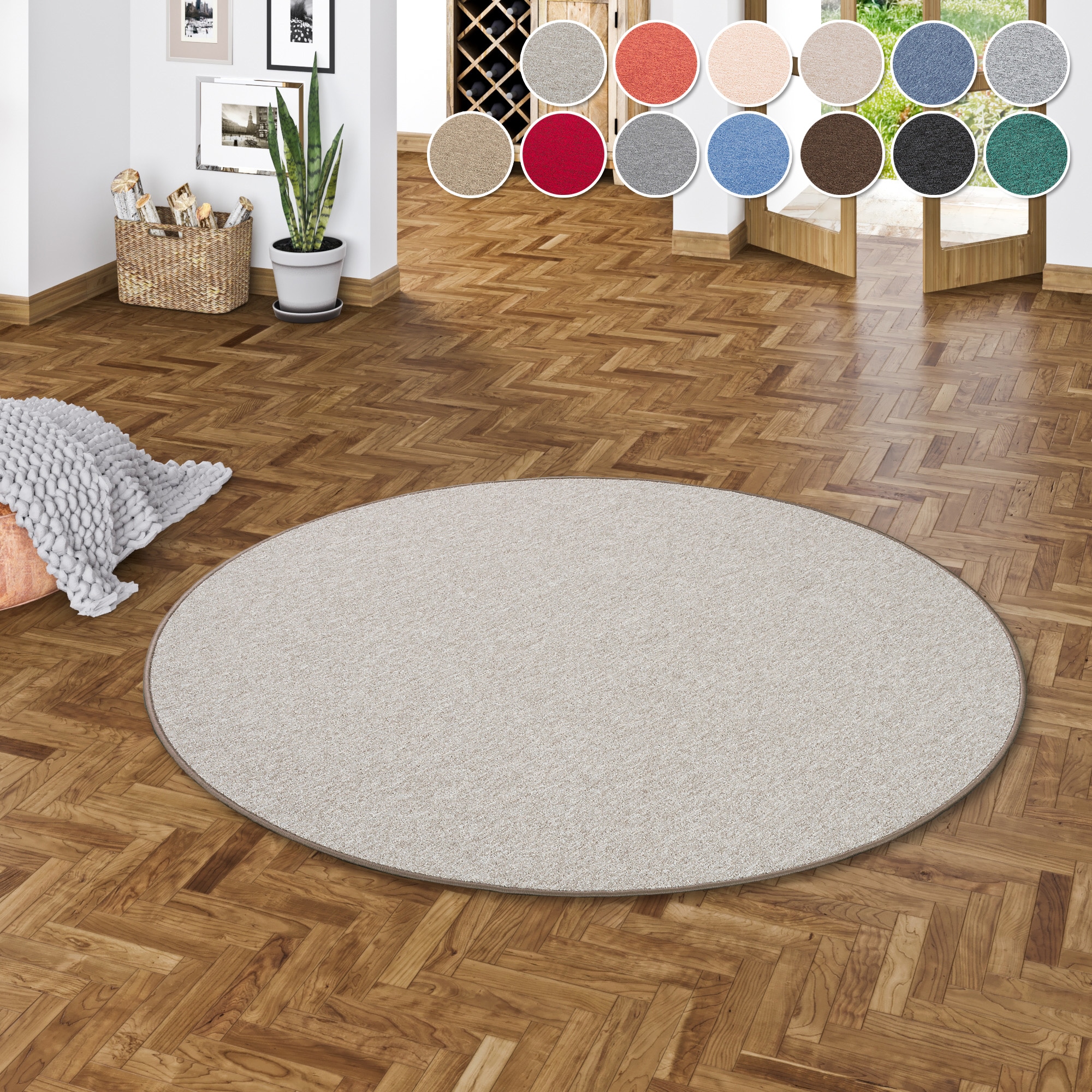 OTTO home Teppich "Fortis, Schlinge, Made in Netherlands" rund 5 mm Höhe Uni Farben, gekettelt, strapazierfähig, Wohnzimmer