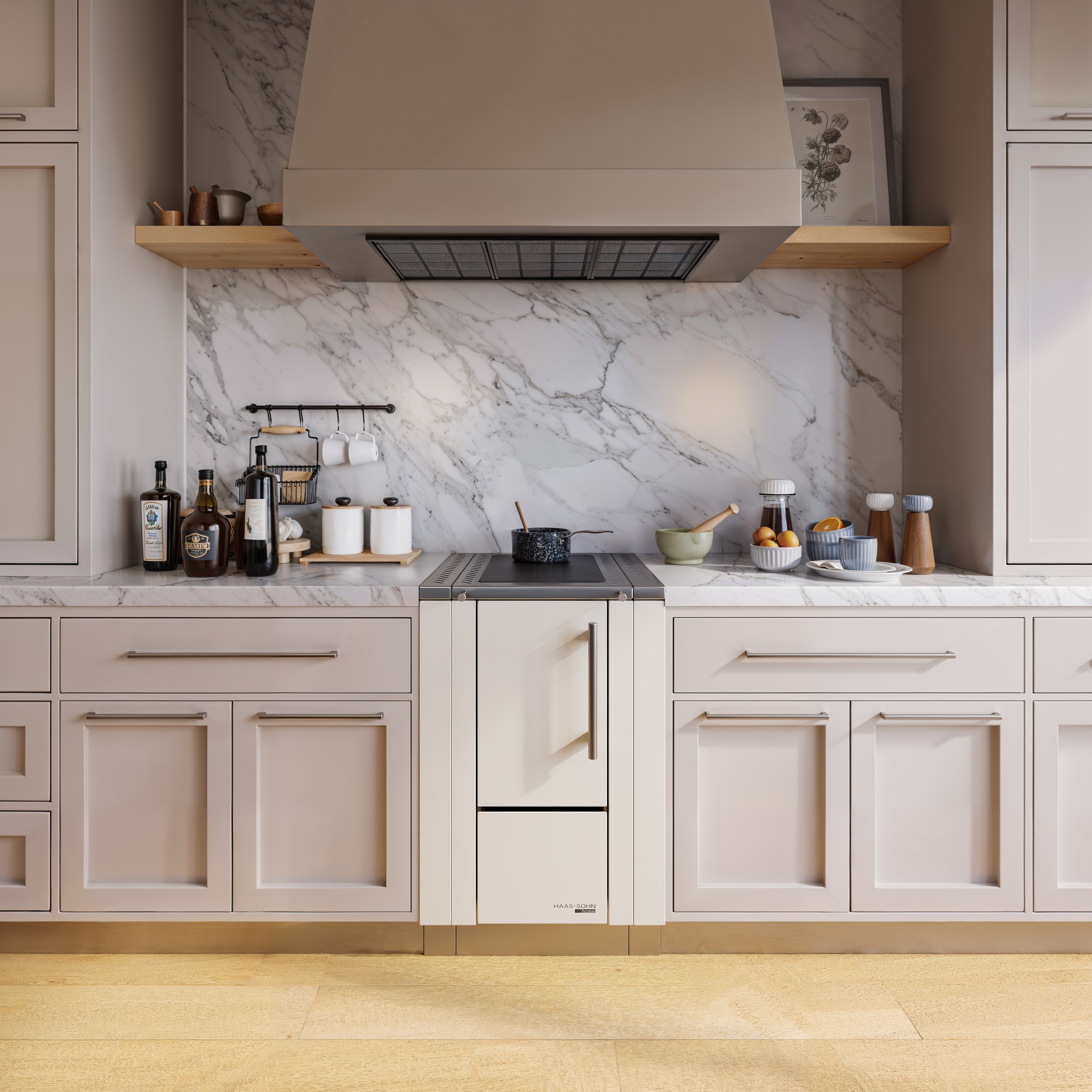 Haas + Sohn Festbrennstoffherd »HS 40 ohne Sichtfenster, weiß, Herdrahmen Edelstahl, Stahlkochplatte«