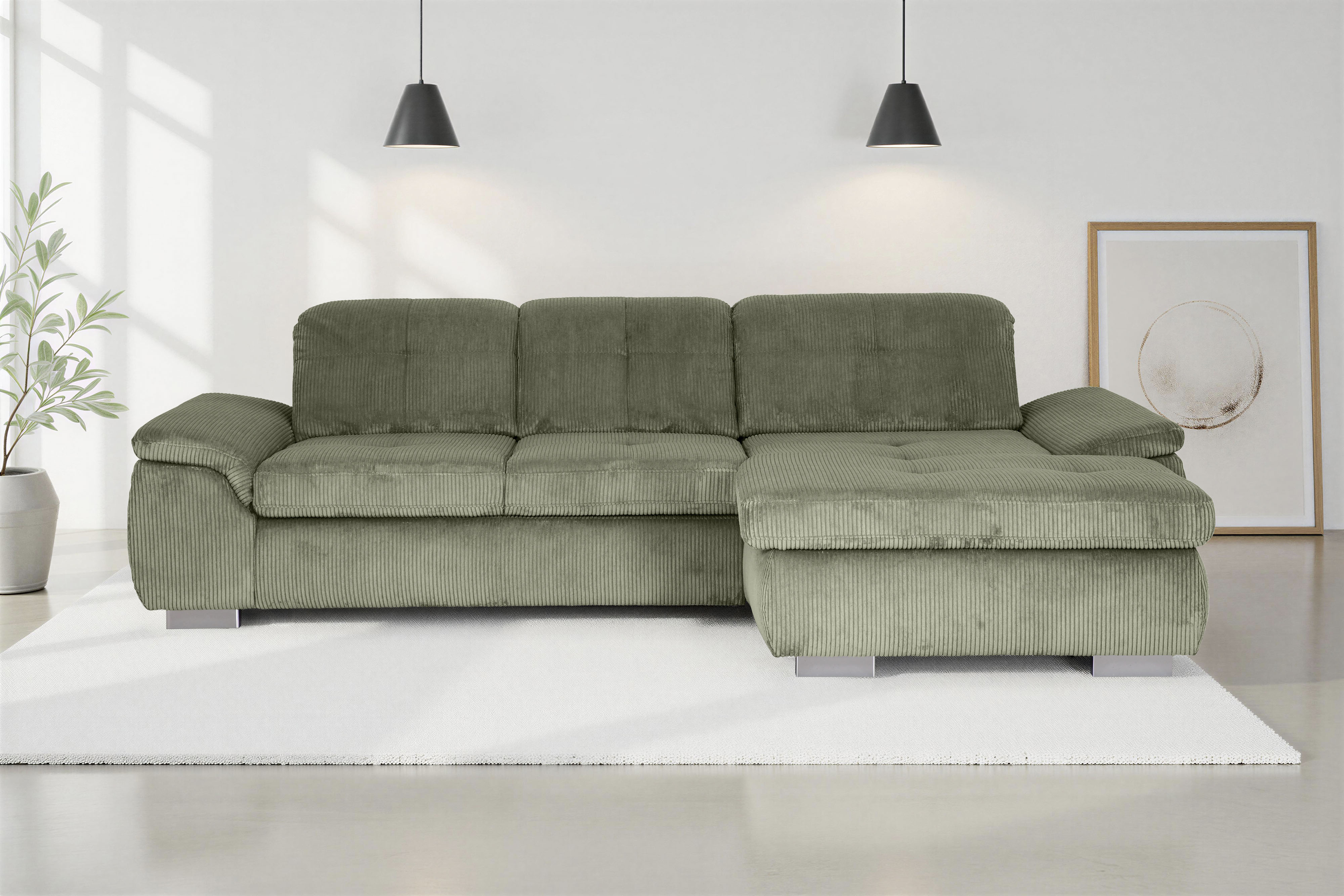 Die PlanBar Ecksofa "MP-IN16037 L-Form, Breite 289 cm, mit Kaltschaum-Polsterung" mit Sitztiefenverstellung & Zierkissen