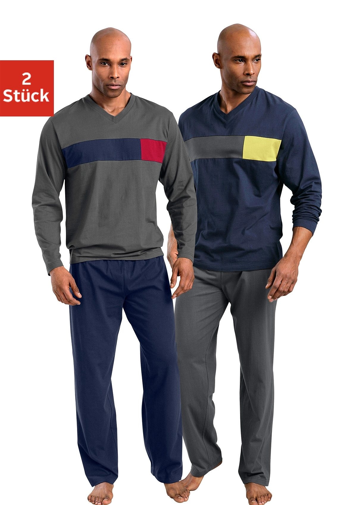 le jogger Pyjama Packung, 2 Stück, 4 Stk. tlg., mit Colourblock-Einsätzen günstig online kaufen